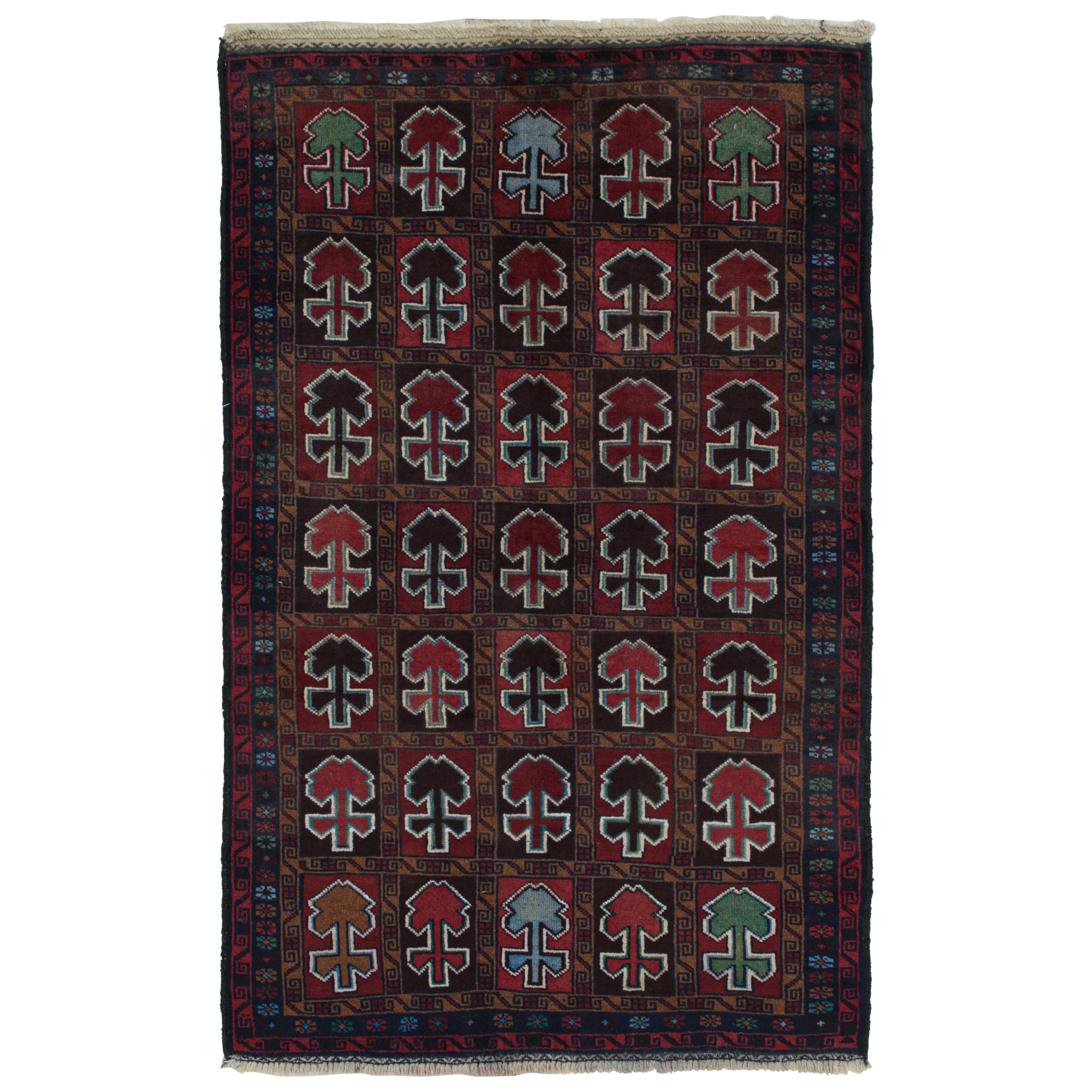 Alter Belutsch-Stammesteppich in Rot mit geometrischen Mustern, von Rug & Kilim im Angebot