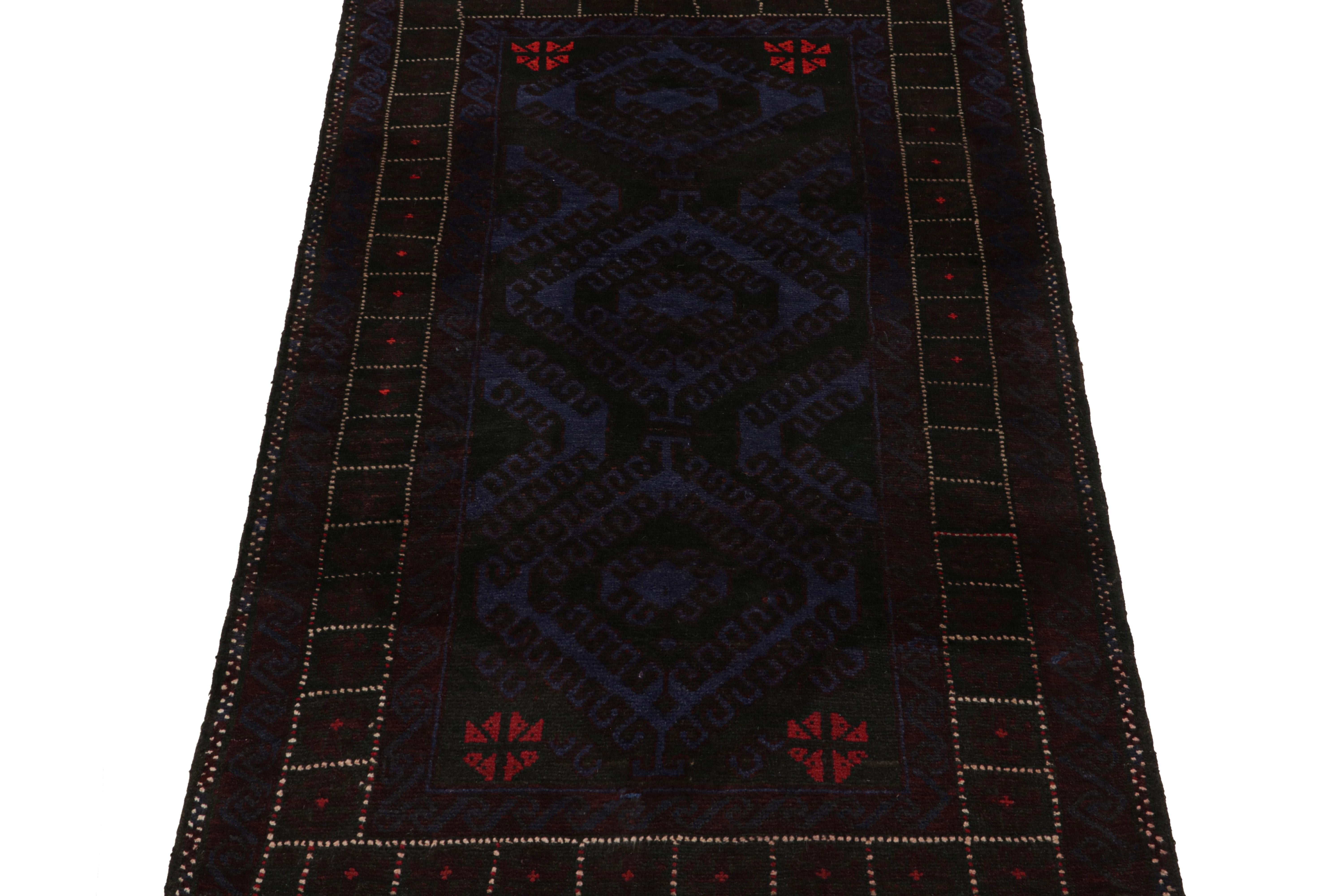 Afghan Vintage Baluch Tribal Rug with Blue & Black Geometric Patterns, from Rug & Kilim For Sale