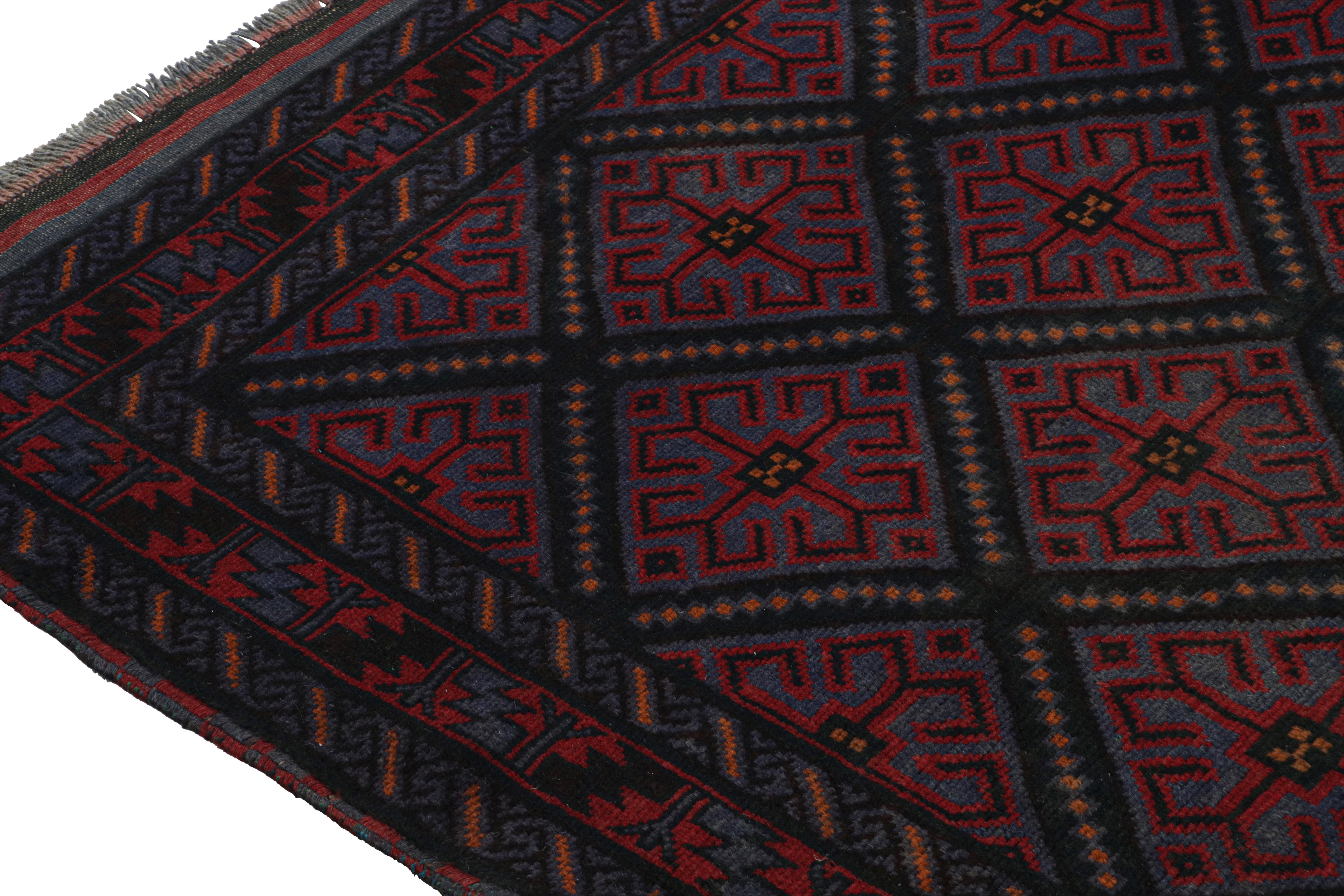 Contemporary Rug & Kilim’s Afghan Baluch Tribal Rug in Burgundy and Blue Geometric Patterns For Sale