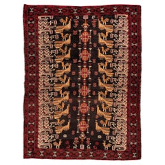 Vintage Baluch Stammesteppich mit Pfauenmotiven, schwarze und rote Wolle, 1950er Jahre