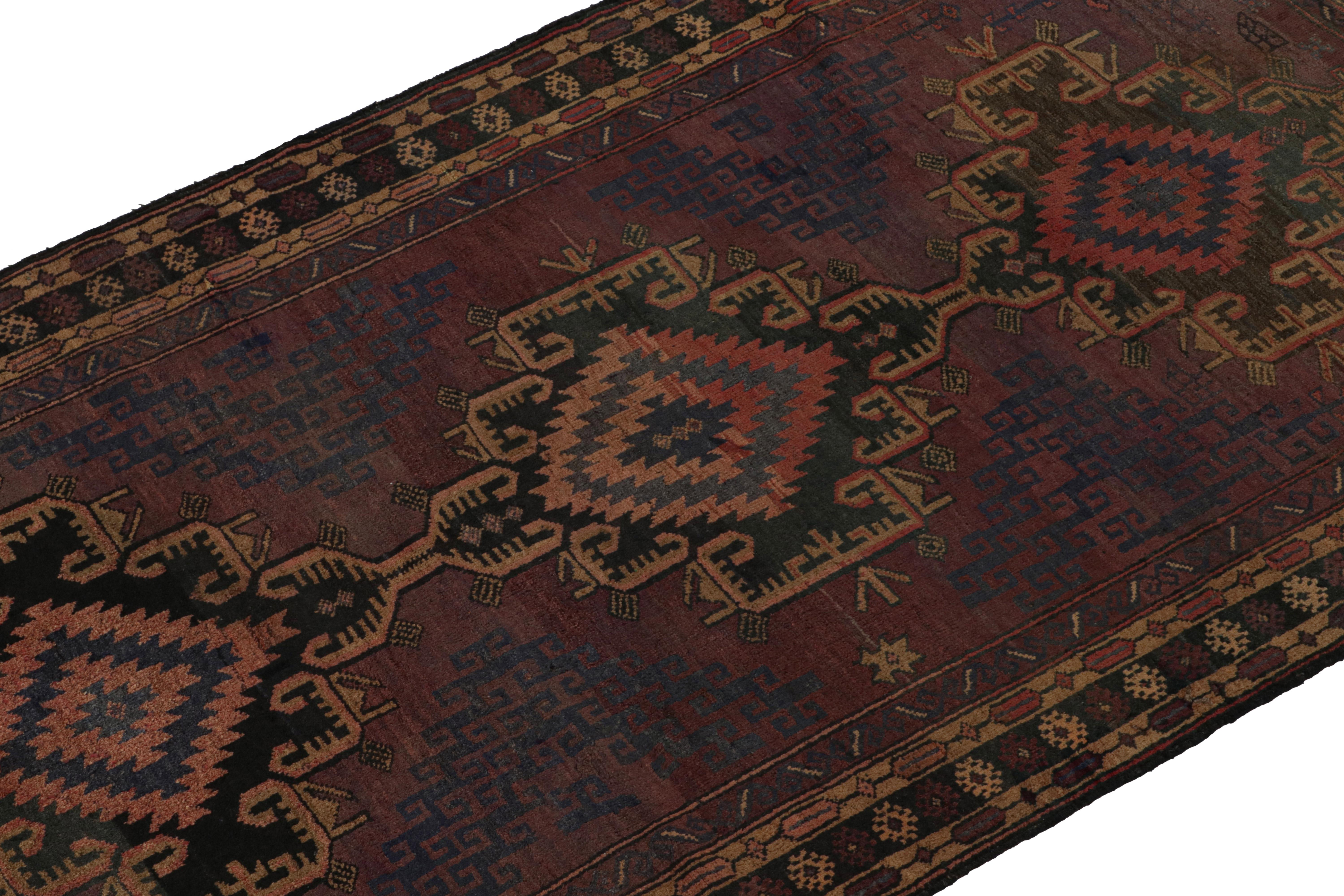 Hand-Knotted Vintage Baluch Tribal Rug with Red and Brown Medallions, from Rug & Kilim For Sale