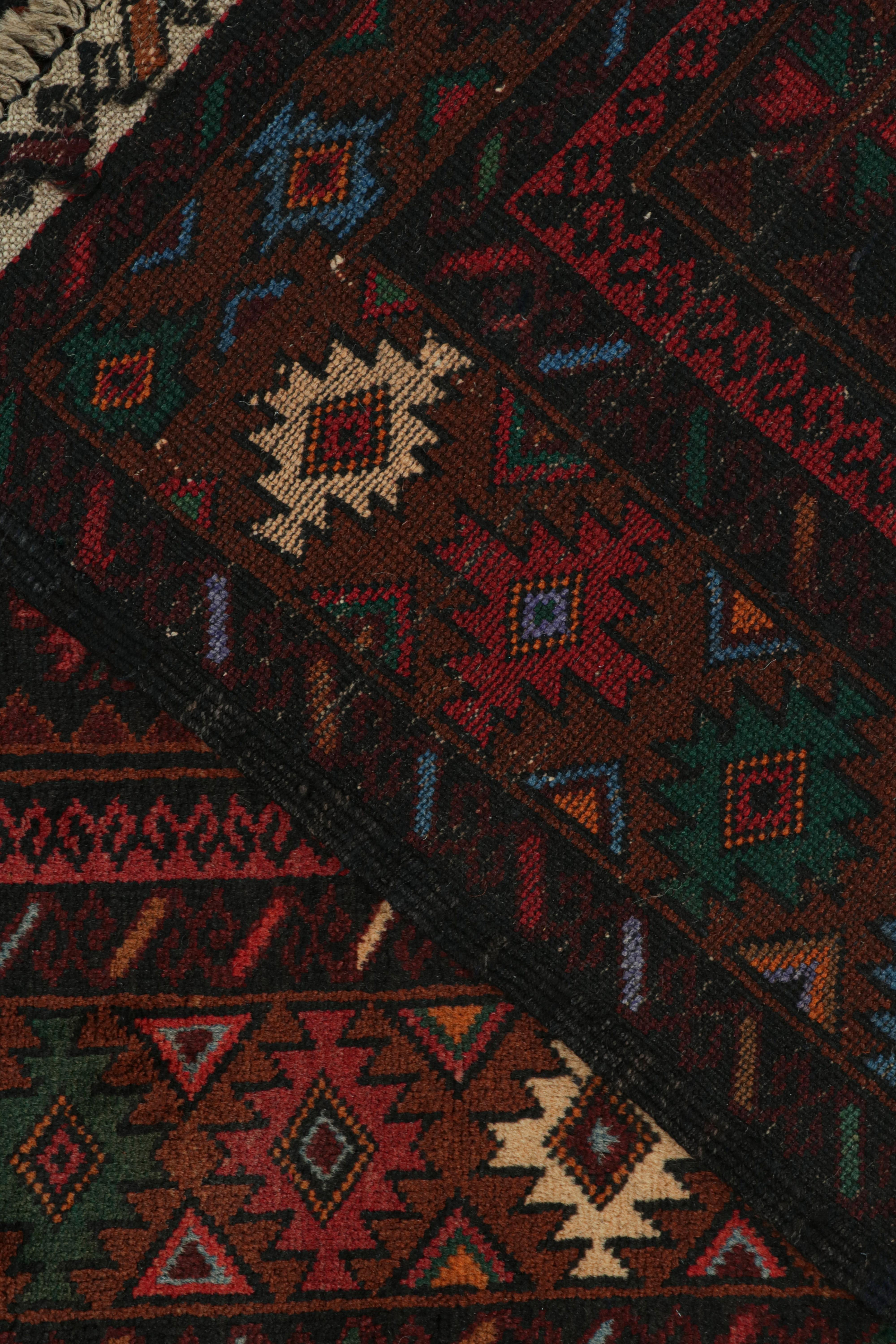 Goat Hair Vintage Baluch Tribal Rug with Red & Teal Geometric Patterns, from Rug & Kilim For Sale