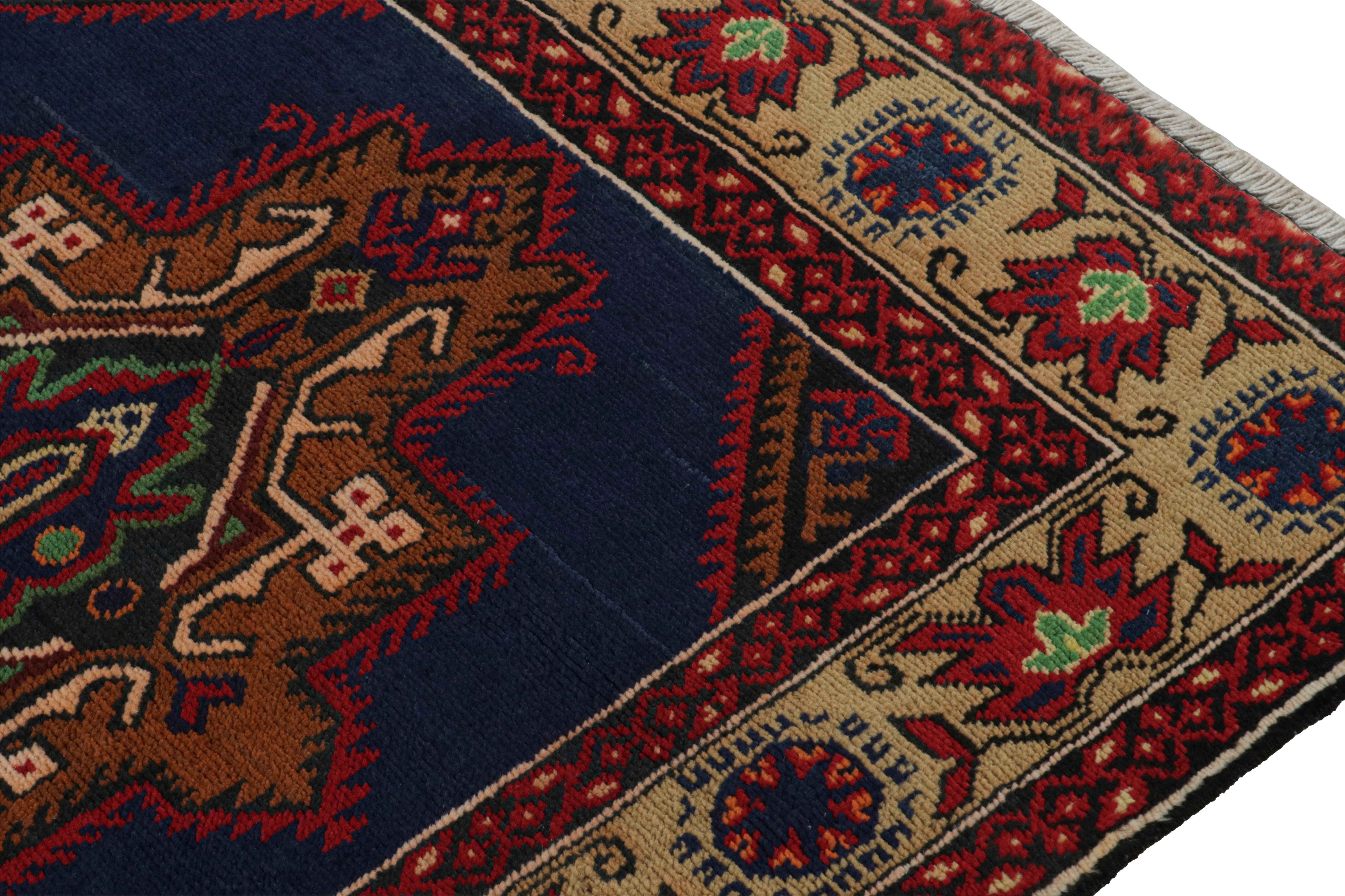 Vintage Baluch Tribal Runner in Red, Blue & Brown Patterns by Rug & Kilim In Good Condition For Sale In Long Island City, NY