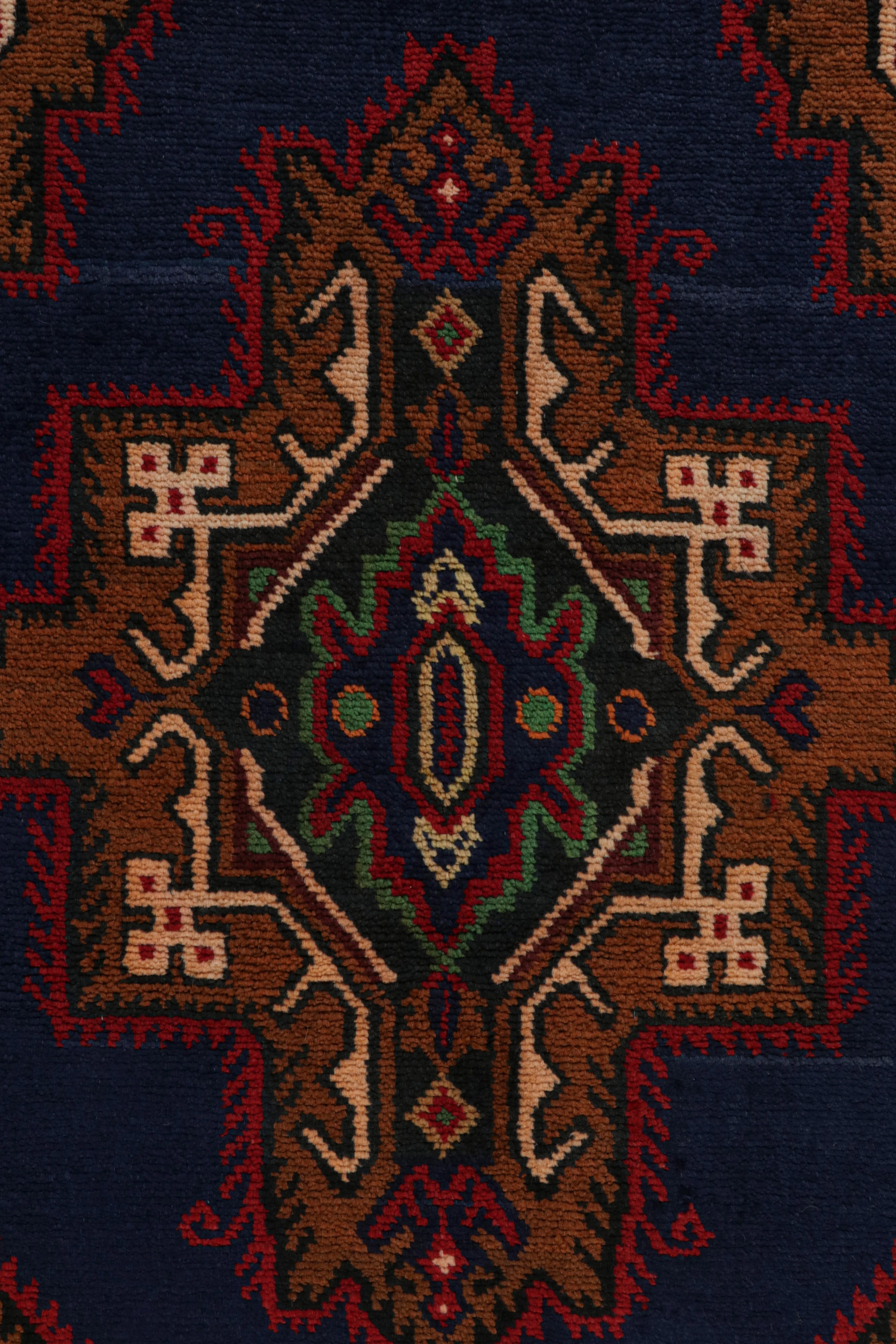 Mid-20th Century Vintage Baluch Tribal Runner in Red, Blue & Brown Patterns by Rug & Kilim For Sale
