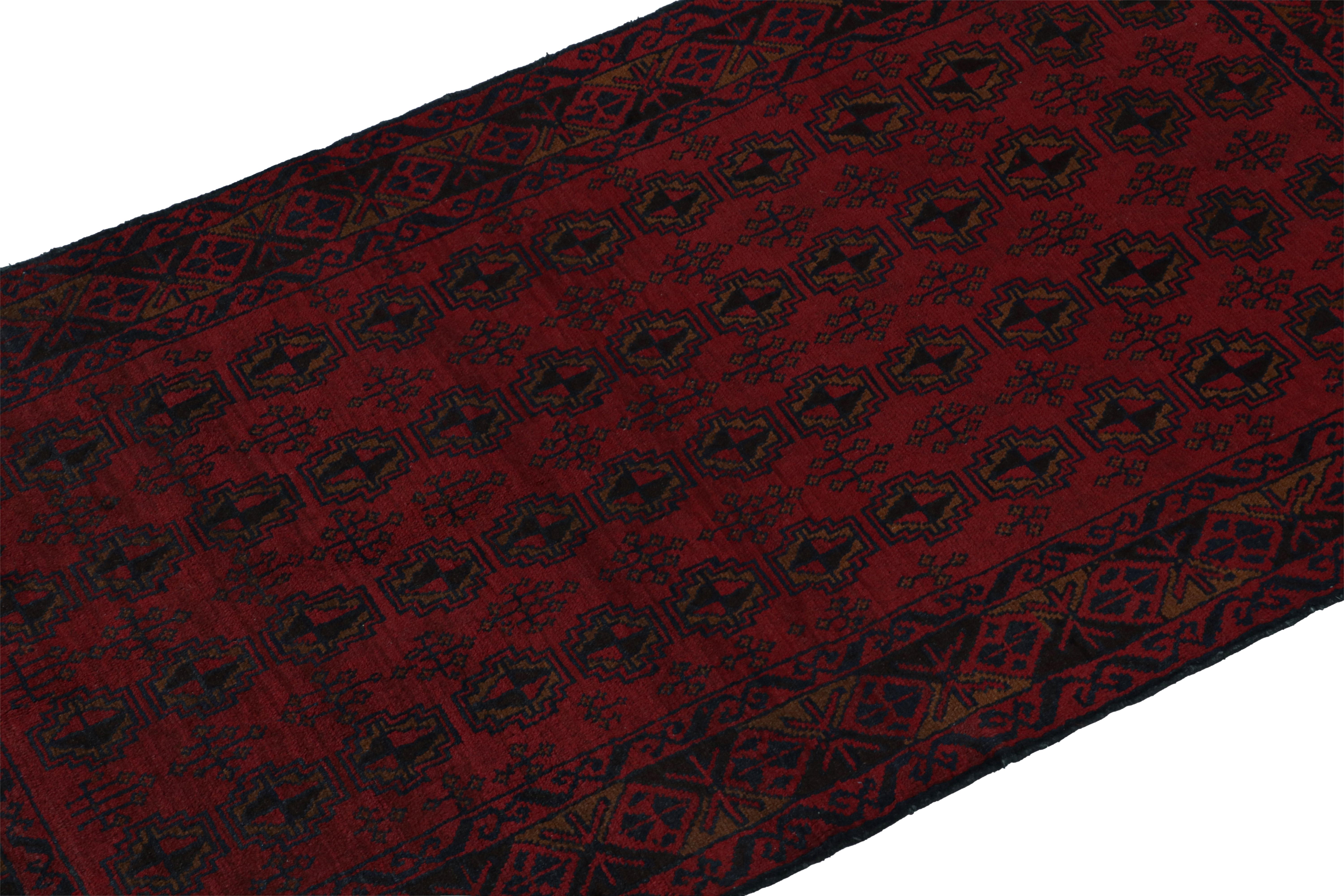 Hand-Knotted Vintage Baluch Tribal Runner in Red & Navy Blue Patterns from Rug & Kilim For Sale