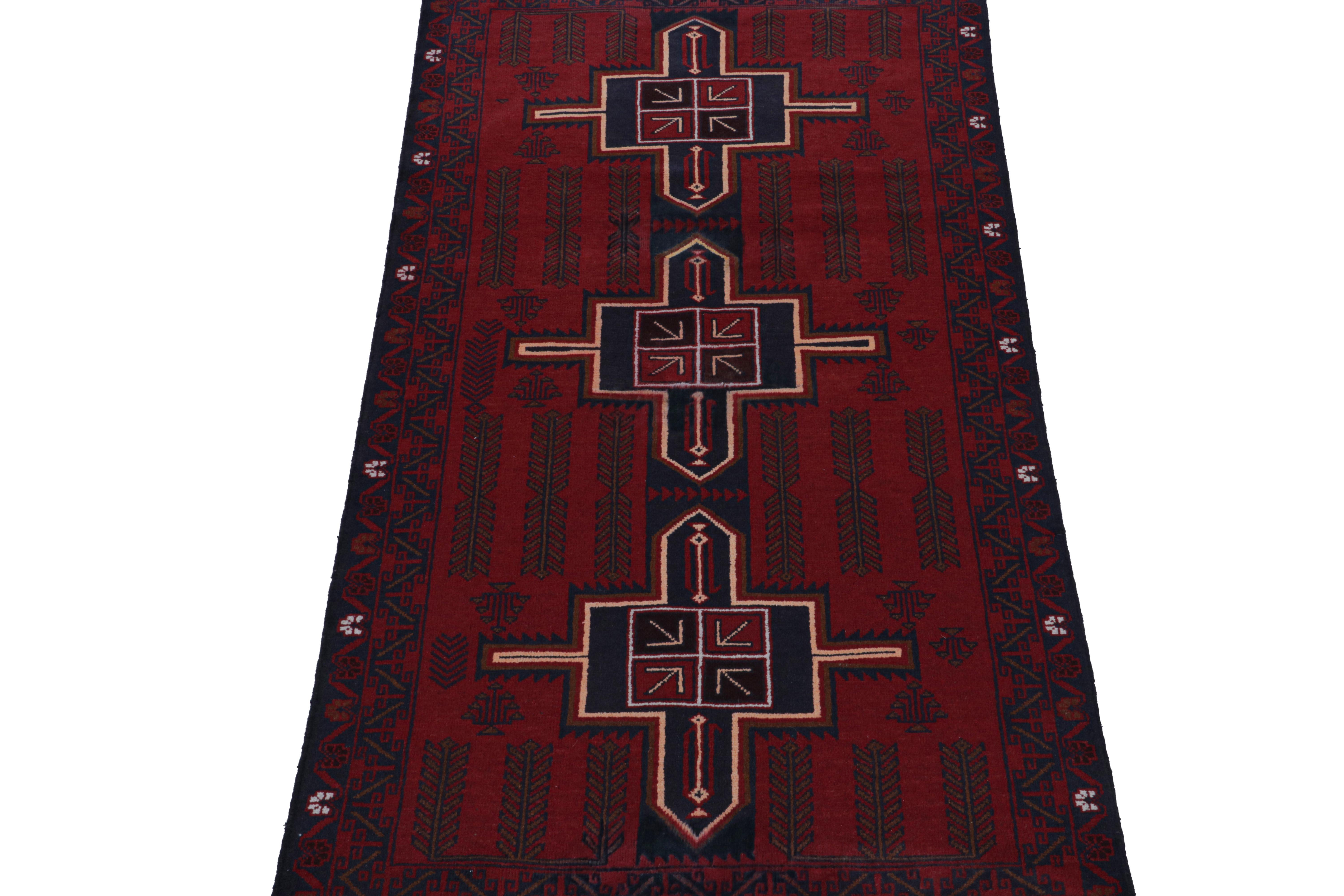 Afghan Vintage Baluch Tribal Runner Rug in Red with Geometric Patterns from Rug & Kilim For Sale