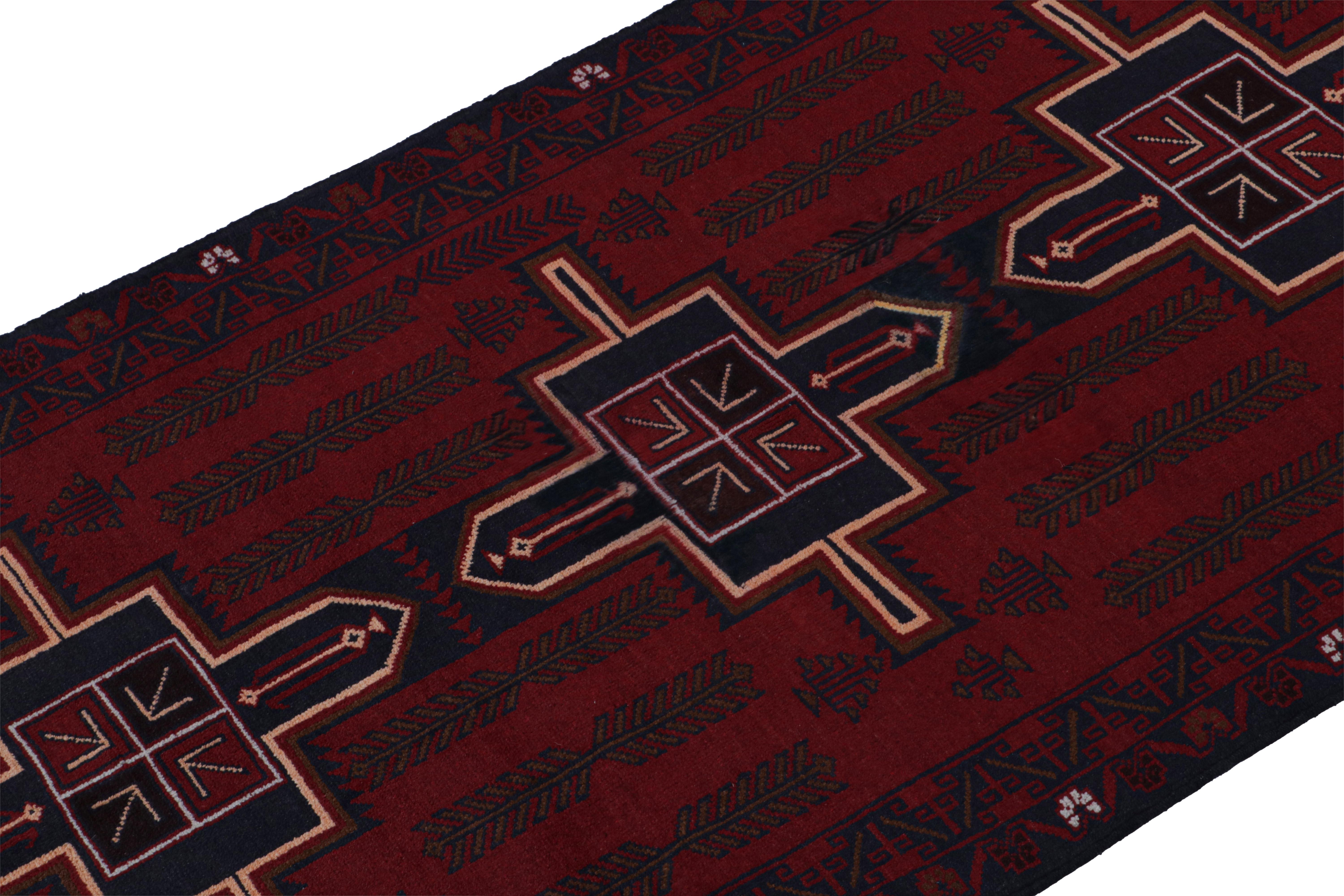 Hand-Knotted Vintage Baluch Tribal Runner Rug in Red with Geometric Patterns from Rug & Kilim For Sale