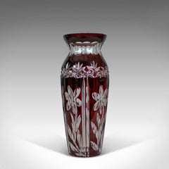 Vintage-Vase aus Balusterglas, Claret, Cut, Art déco, Taste, Mitte des 20. Jahrhunderts