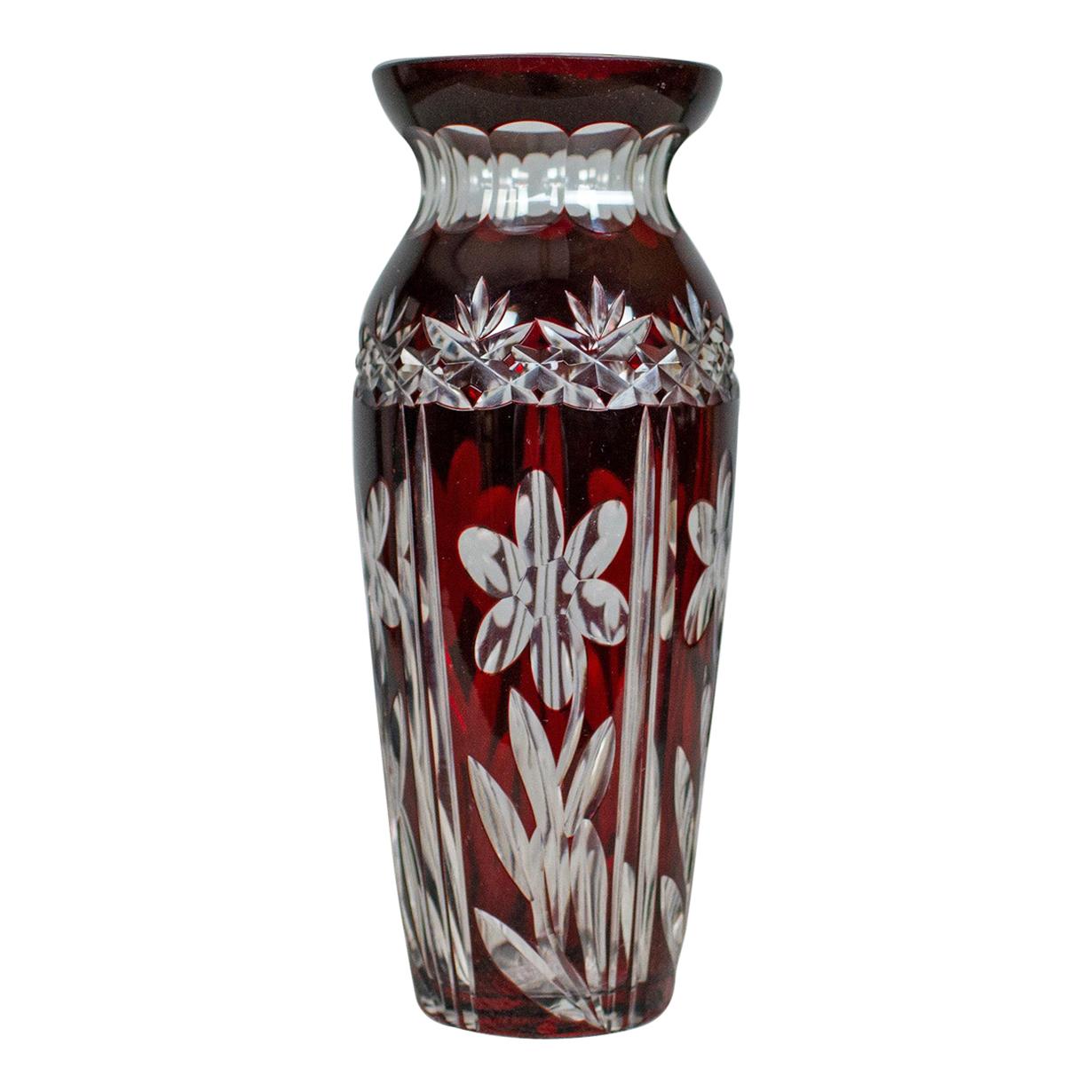 Vintage Baluster Glass Vase, Claret, Cut, Art Deco Taste, Mid-20th Century