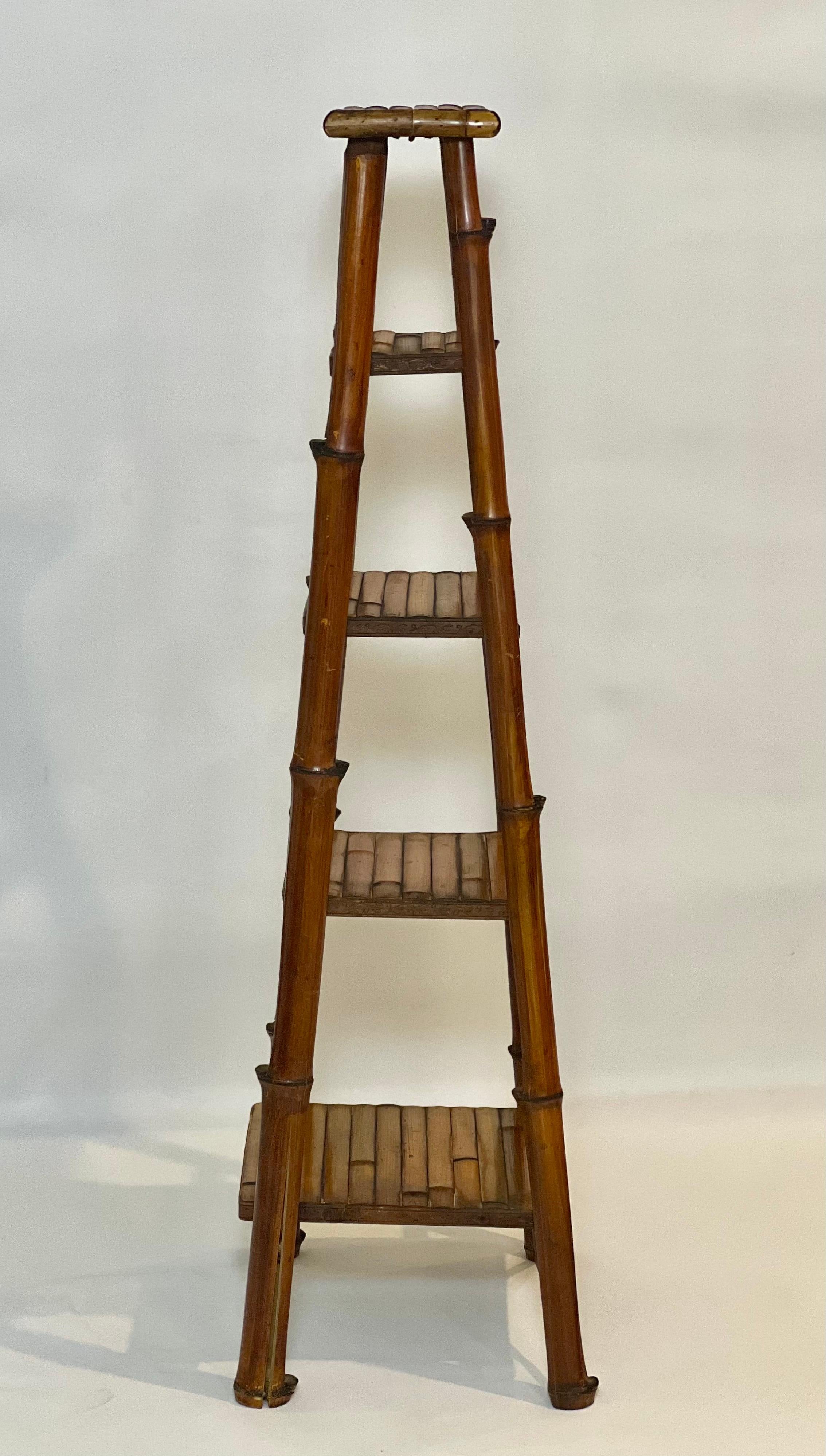 Vintage Bamboo A-Frame Etagere or Book Stand In Good Condition In Doylestown, PA