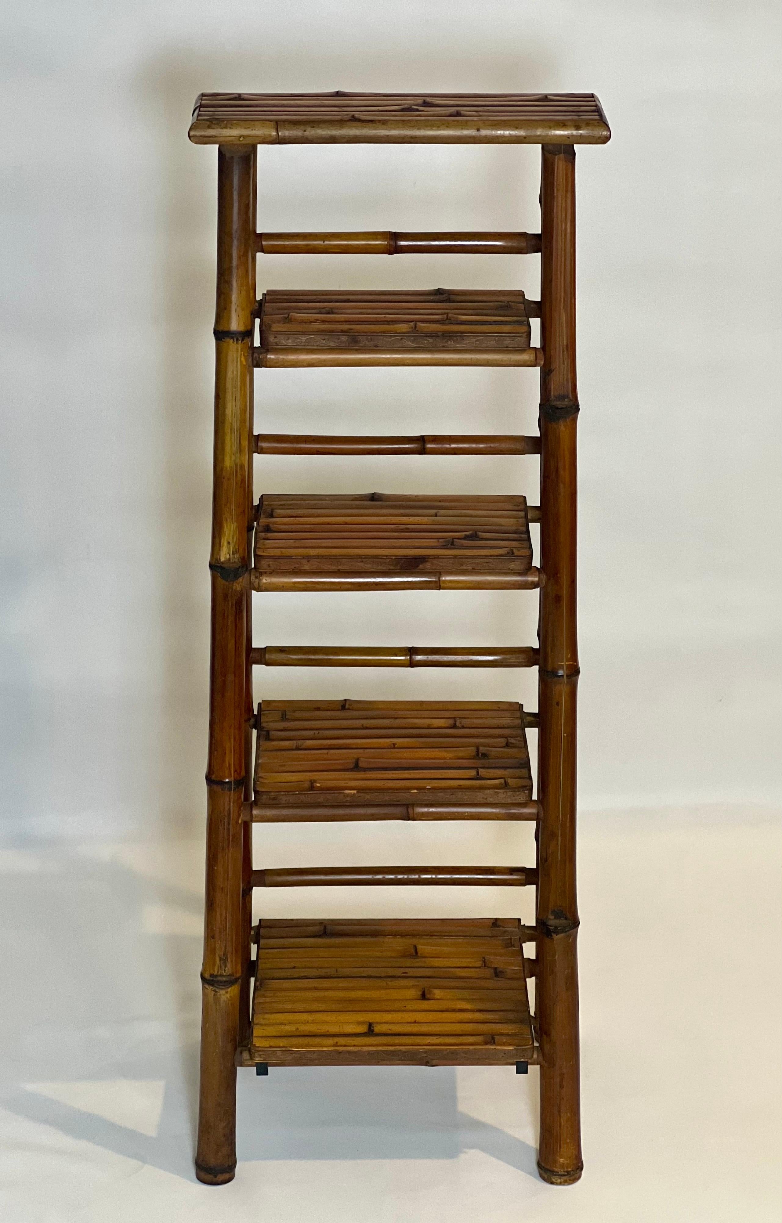 Vintage Bamboo A-Frame Etagere or Book Stand 3