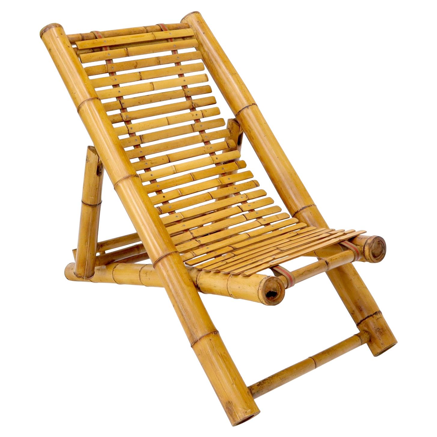 Vintage Bamboo Adjustable Sling Chaise Chair For Sale
