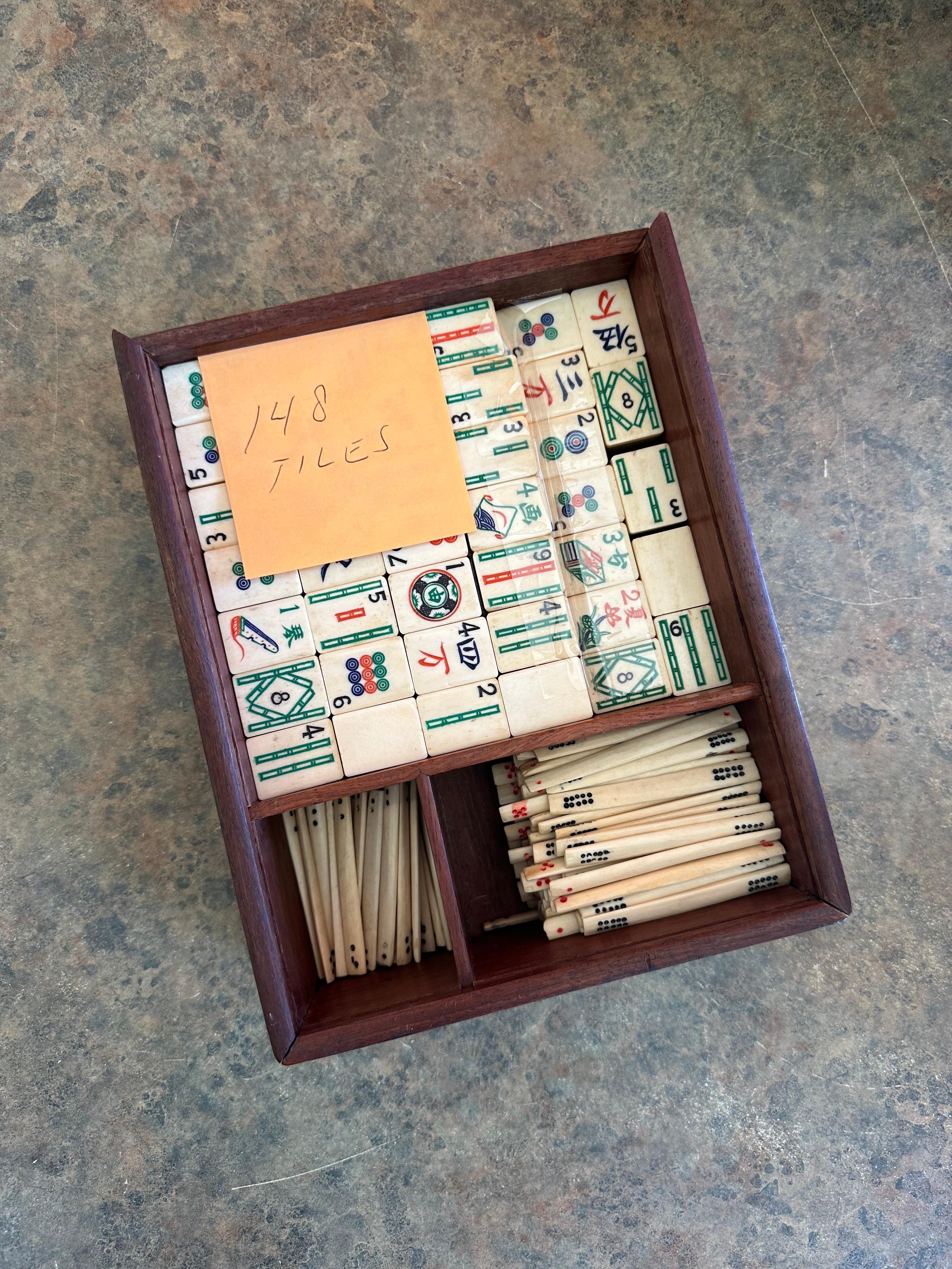 Vintage Bamboo and Bone Chinese Mah Jong Set with Betting Sticks in Wood Box 5