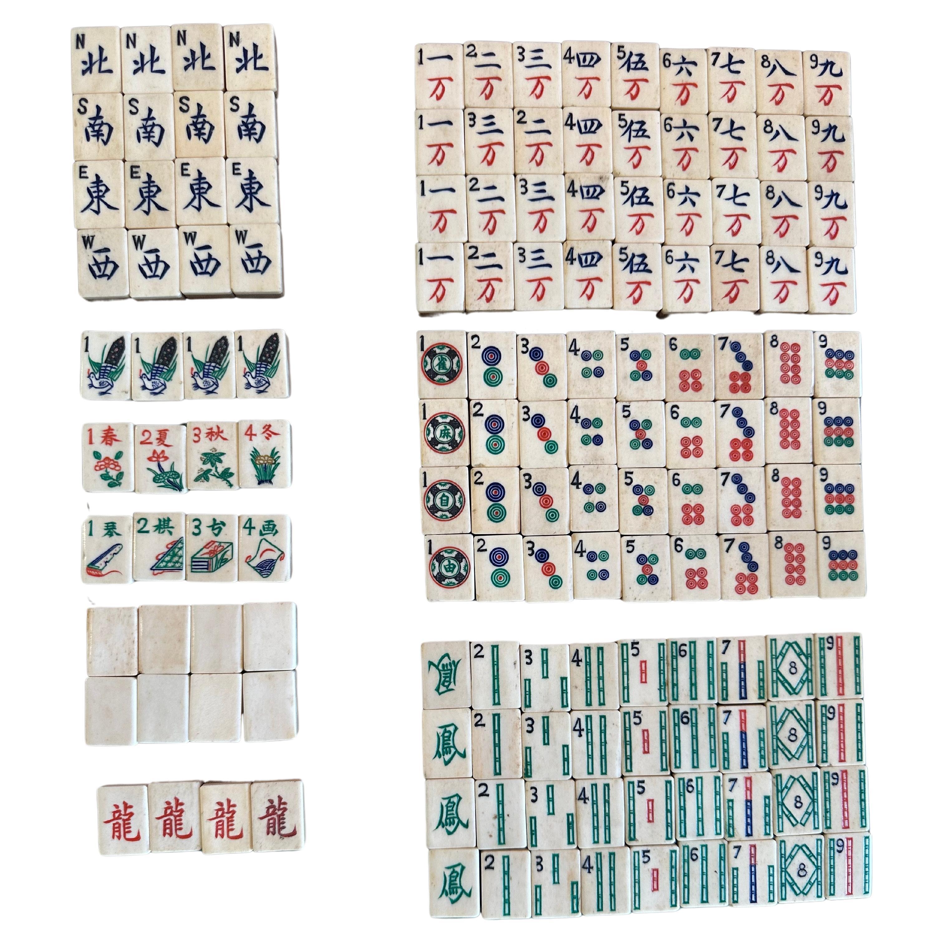 Vintage Bamboo and Bone Chinese Mah Jong Set with Betting Sticks in Wood Box 6