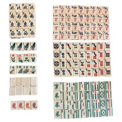 Vintage Bamboo and Bone Chinese Mah Jong Set with Betting Sticks in Wood Box
