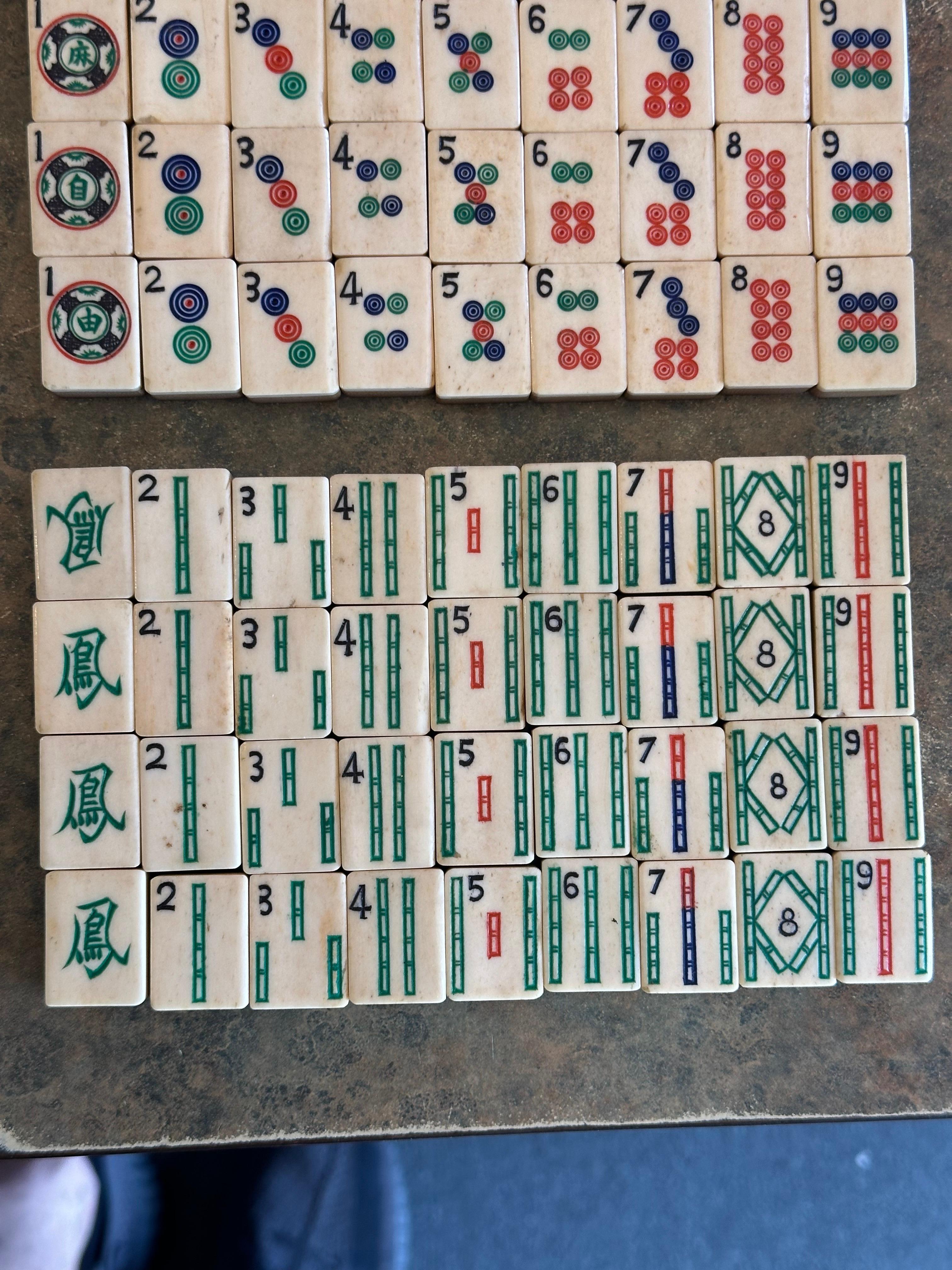 Vintage Bamboo and Bone Chinese Mah Jong Set with Betting Sticks in Wood Box 3