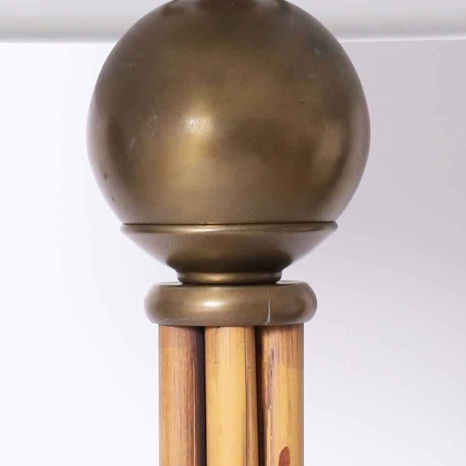 Art Deco Vintage Bamboo and Brass Floor lamp For Sale
