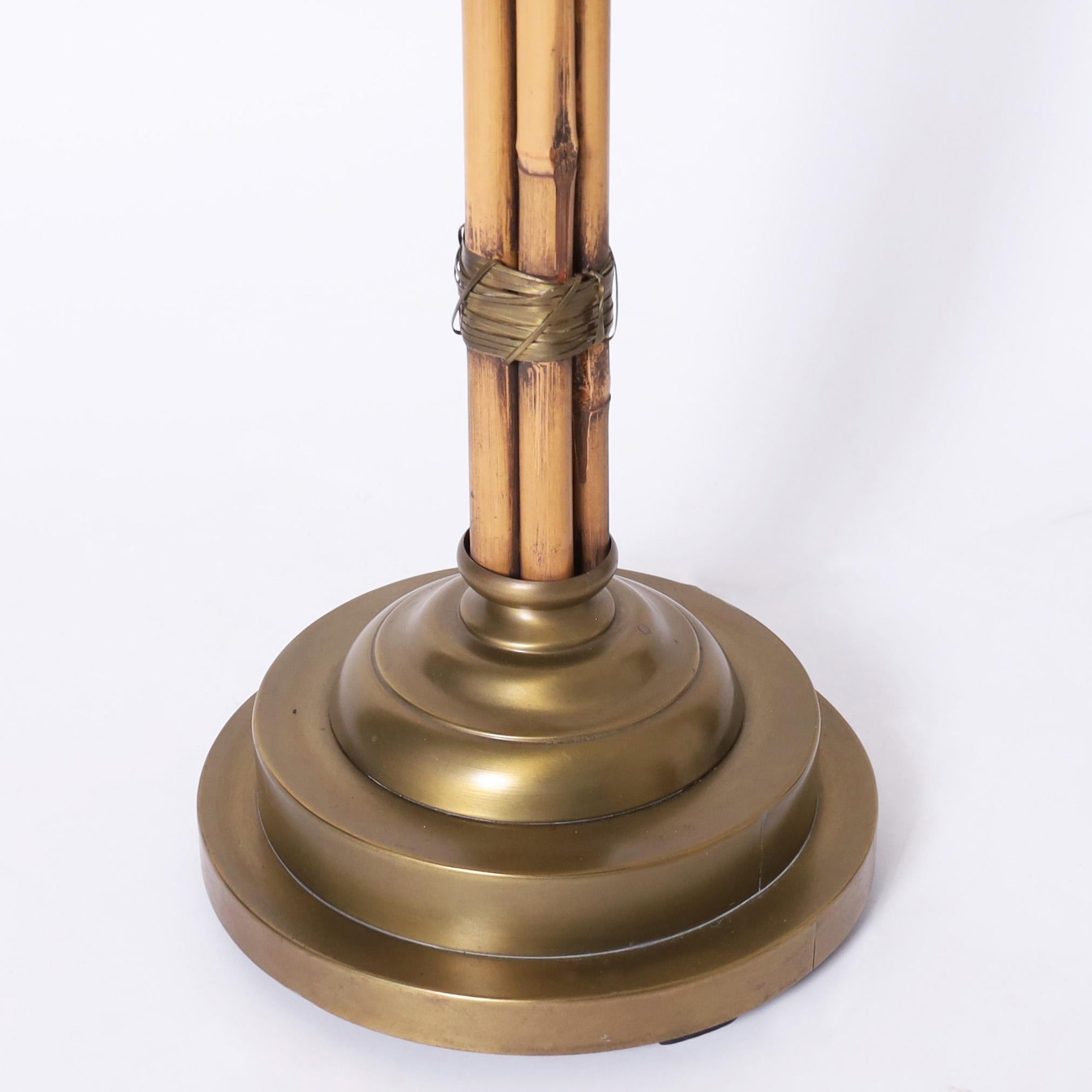 Vintage Bamboo and Brass Floor lamp In Good Condition For Sale In Palm Beach, FL
