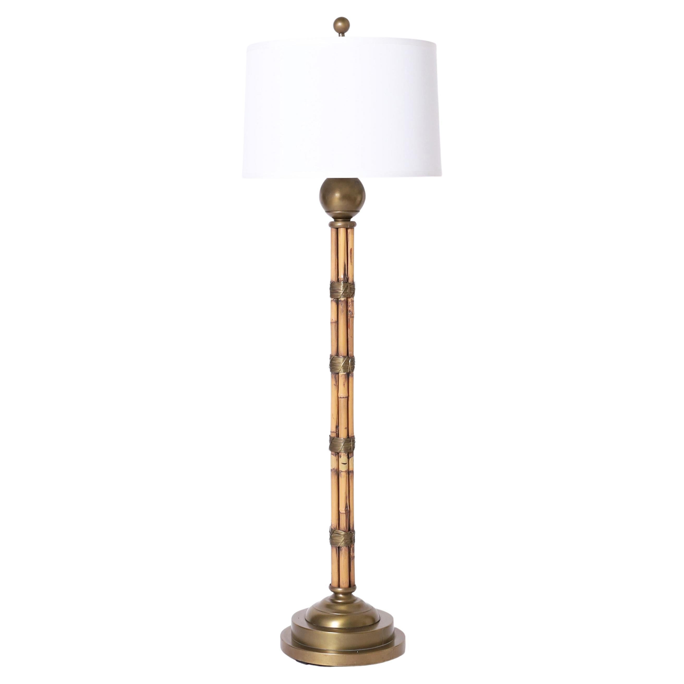 Vintage Bamboo and Brass Floor lamp For Sale