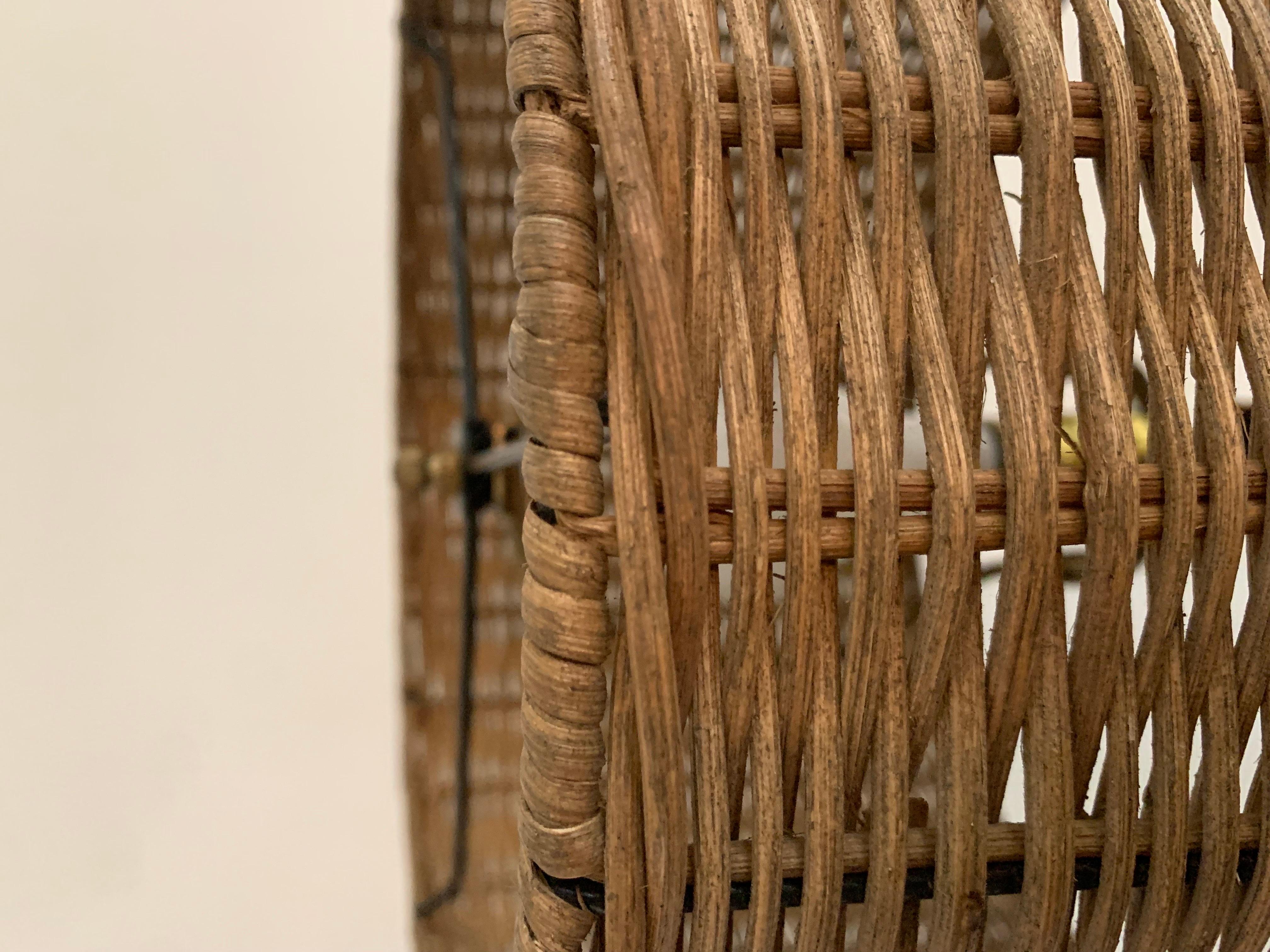 Vintage Bamboo and Brass Floor Lamp with Wicker Shade 3