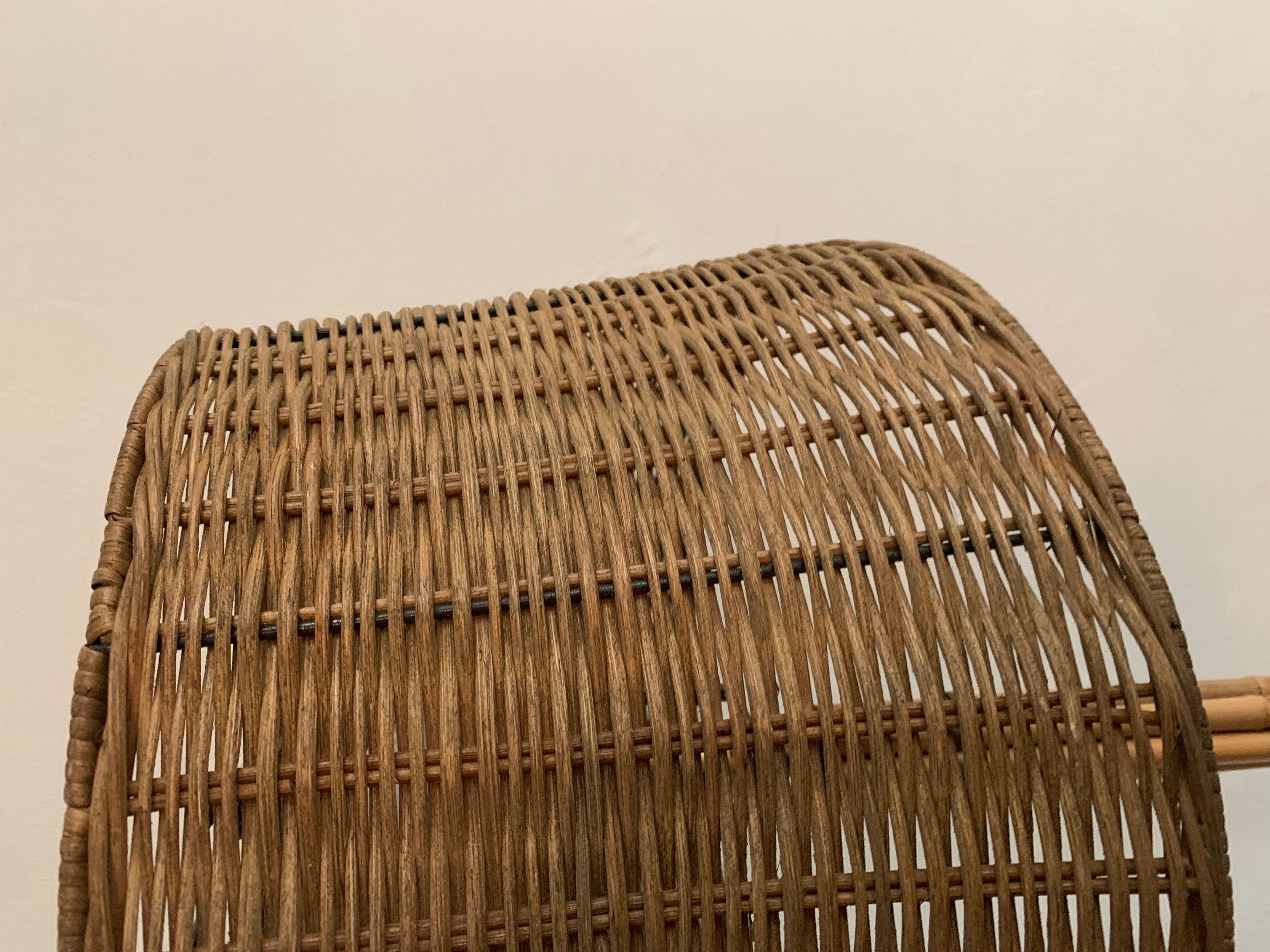 Vintage Bamboo and Brass Floor Lamp with Wicker Shade 4