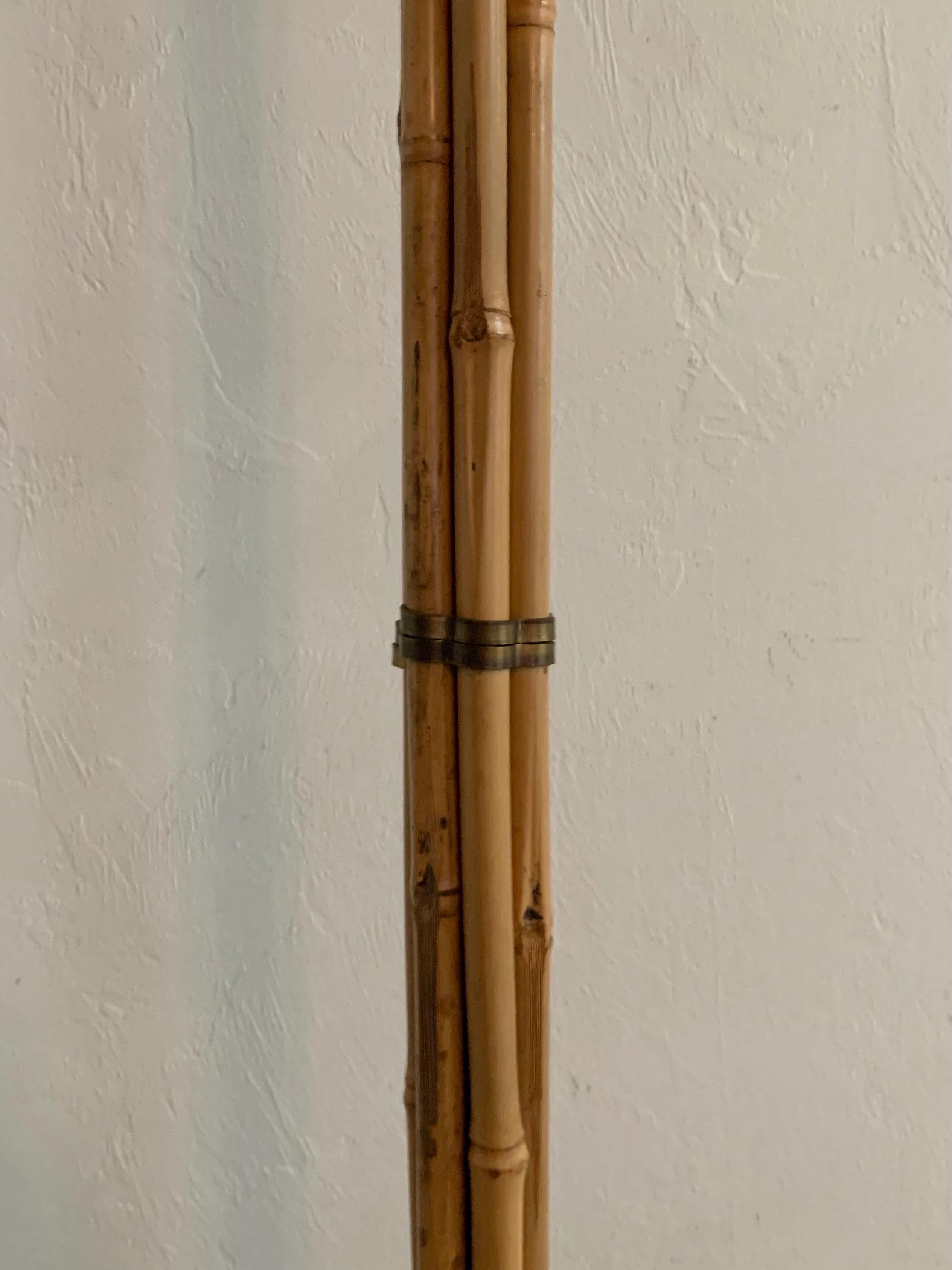 Unknown Vintage Bamboo and Brass Floor Lamp with Wicker Shade