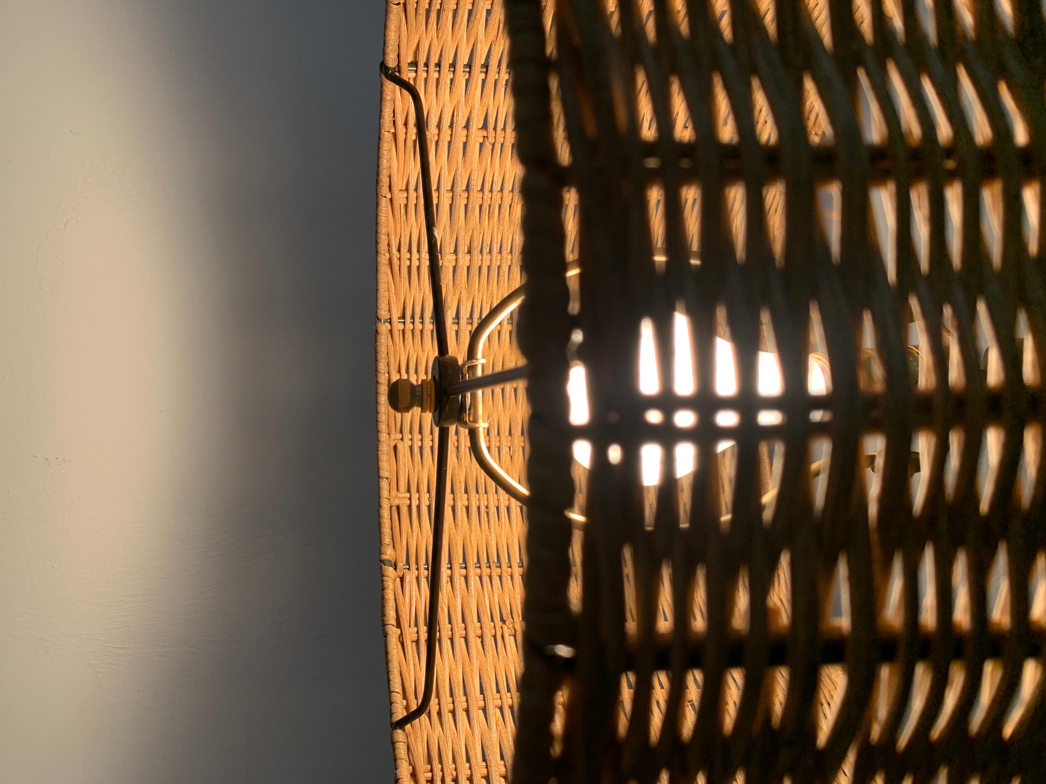 Vintage Bamboo and Brass Floor Lamp with Wicker Shade 1