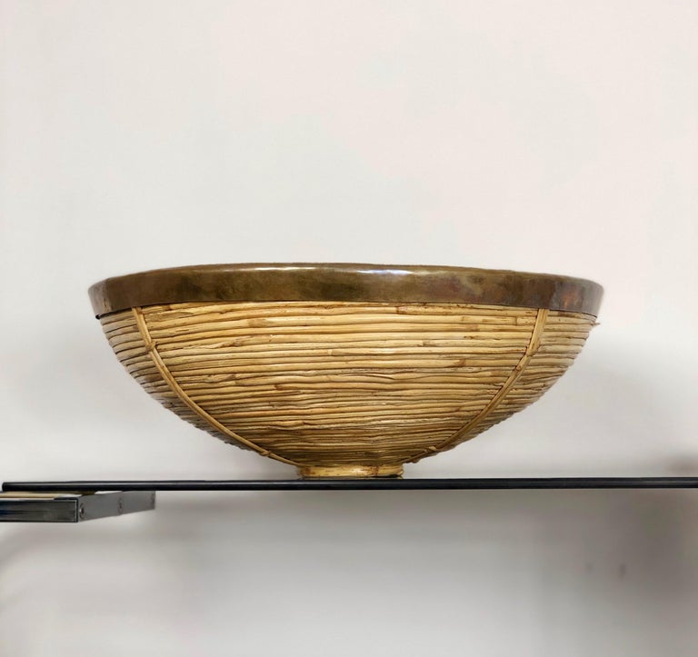 Vintage Bamboo and Brass Fruit Bowl Centerpiece, Italy, 1970s at 1stDibs