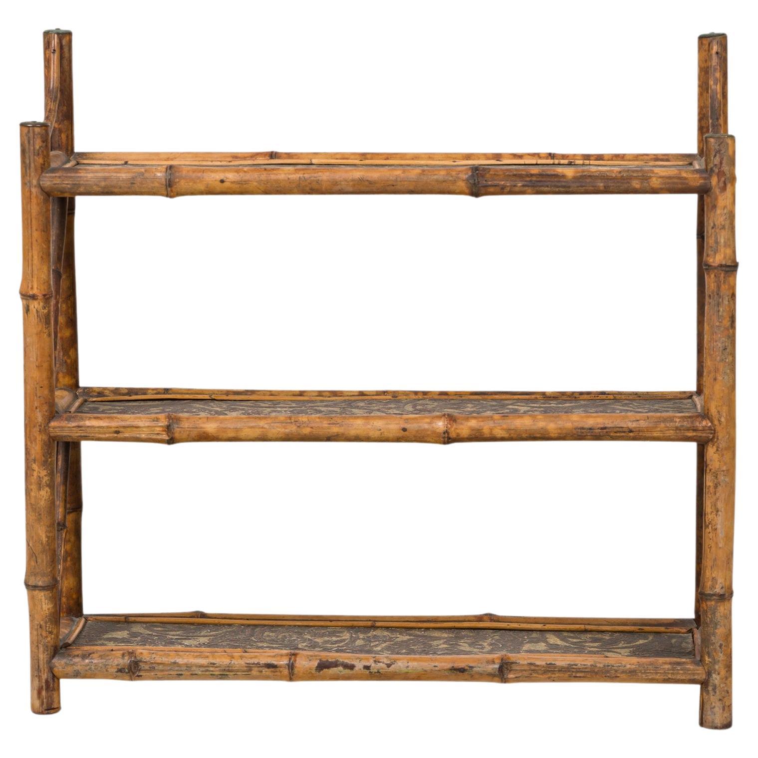 Vintage Bamboo and Carved Wood Wall Shelf