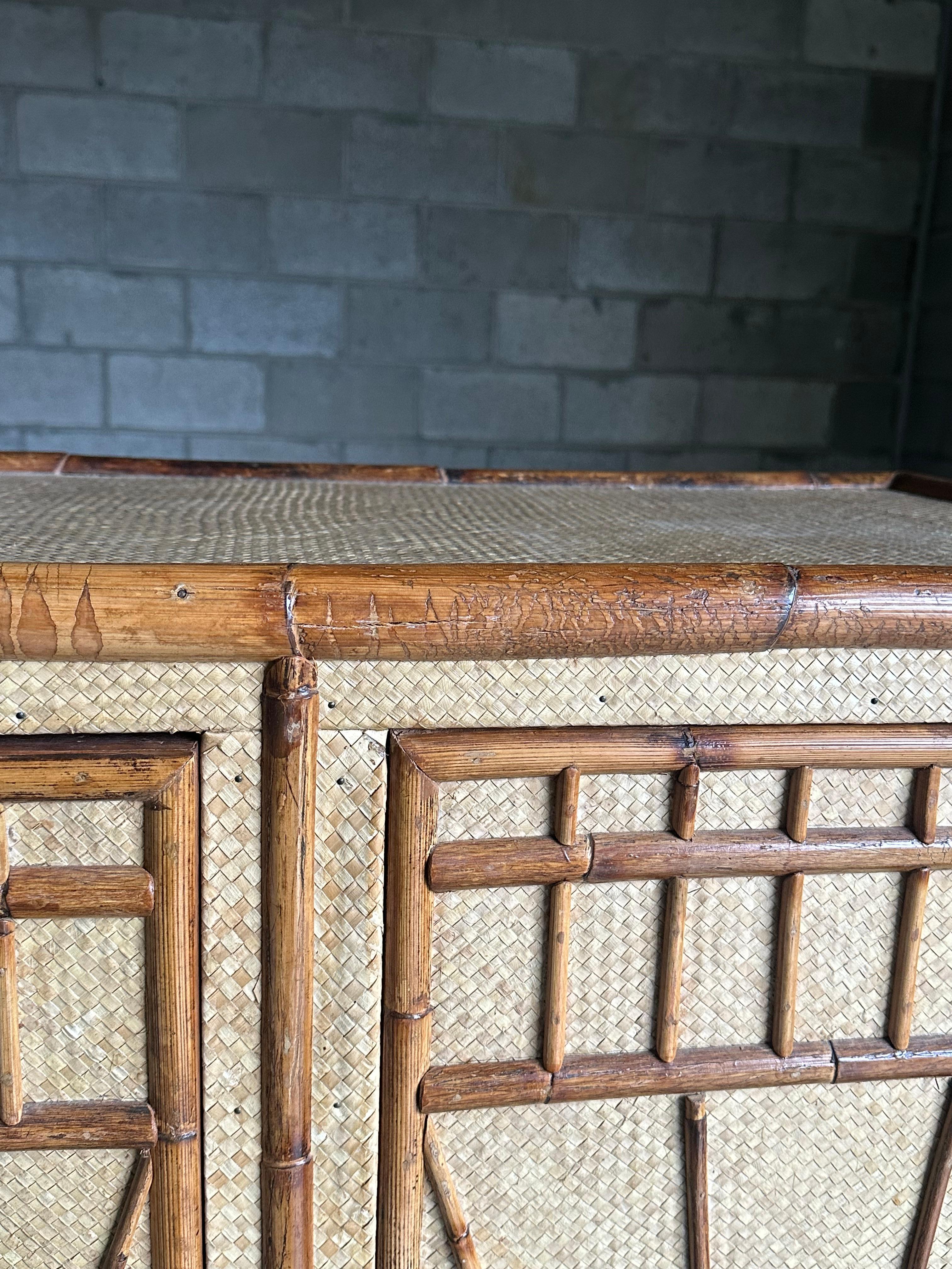 Vintage Bamboo and Grass Cloth Dresser / Armoire 7