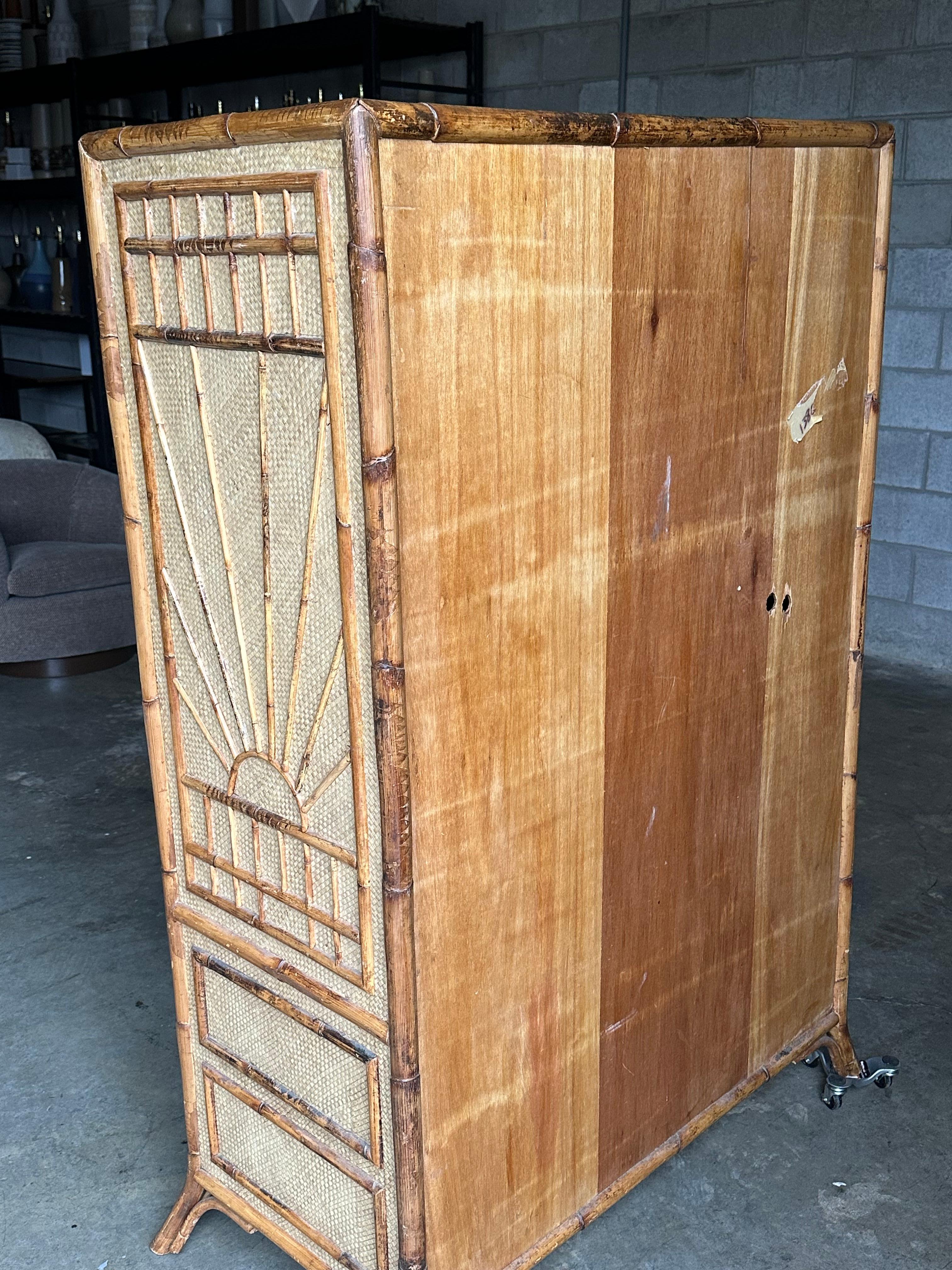 Vintage Bamboo and Grass Cloth Dresser / Armoire 8