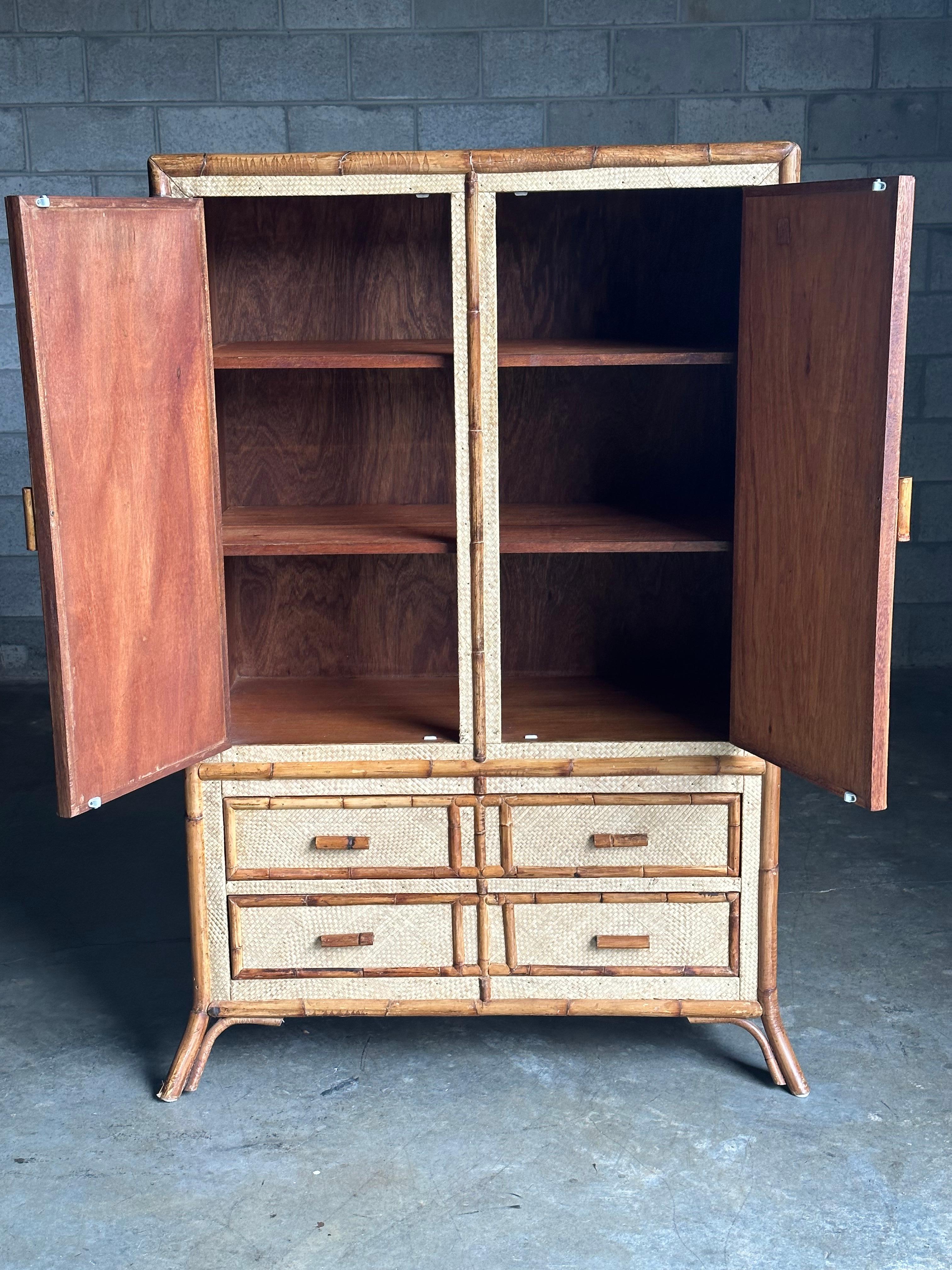Philippine Vintage Bamboo and Grass Cloth Dresser / Armoire