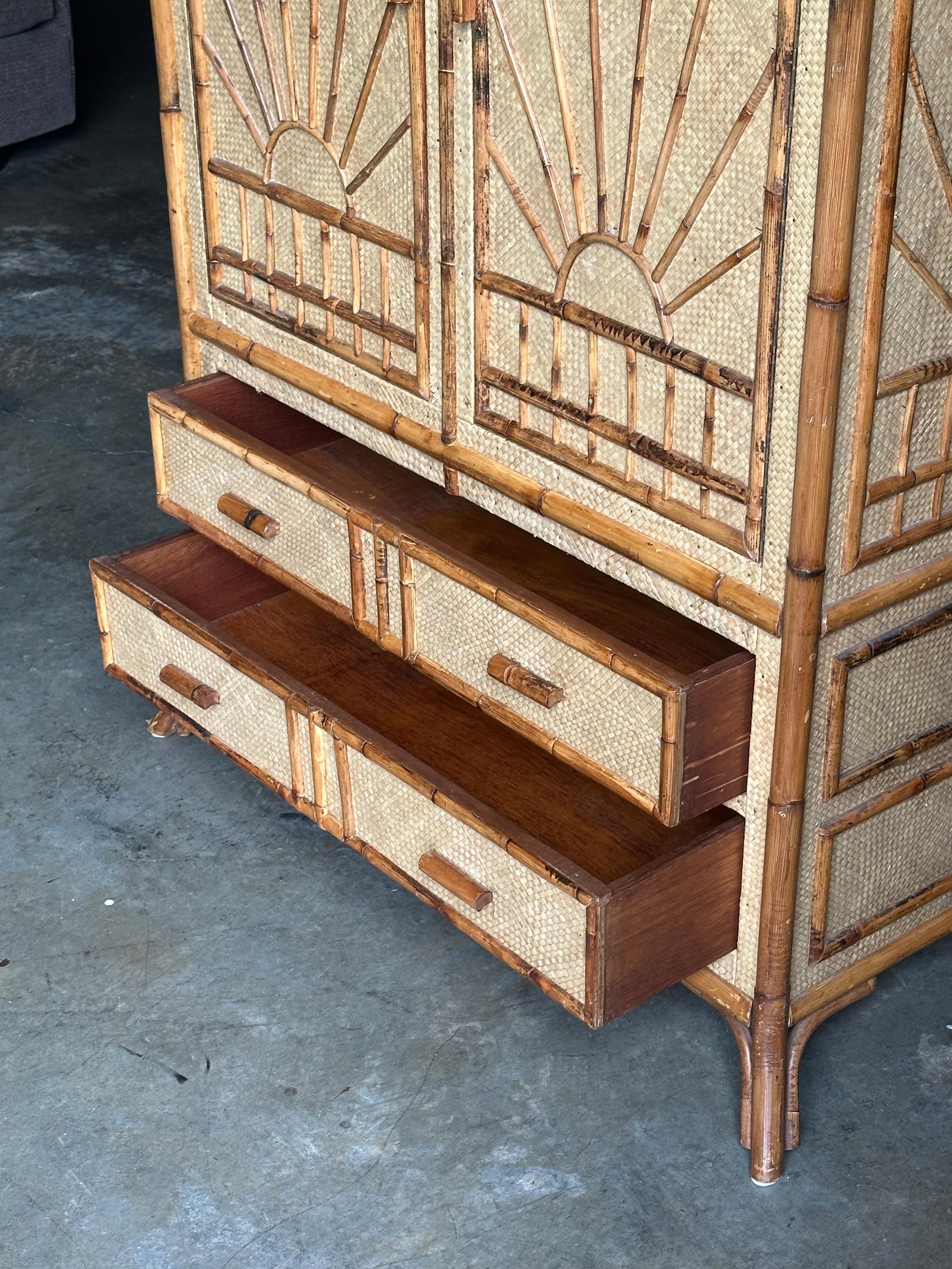 Grasscloth Vintage Bamboo and Grass Cloth Dresser / Armoire
