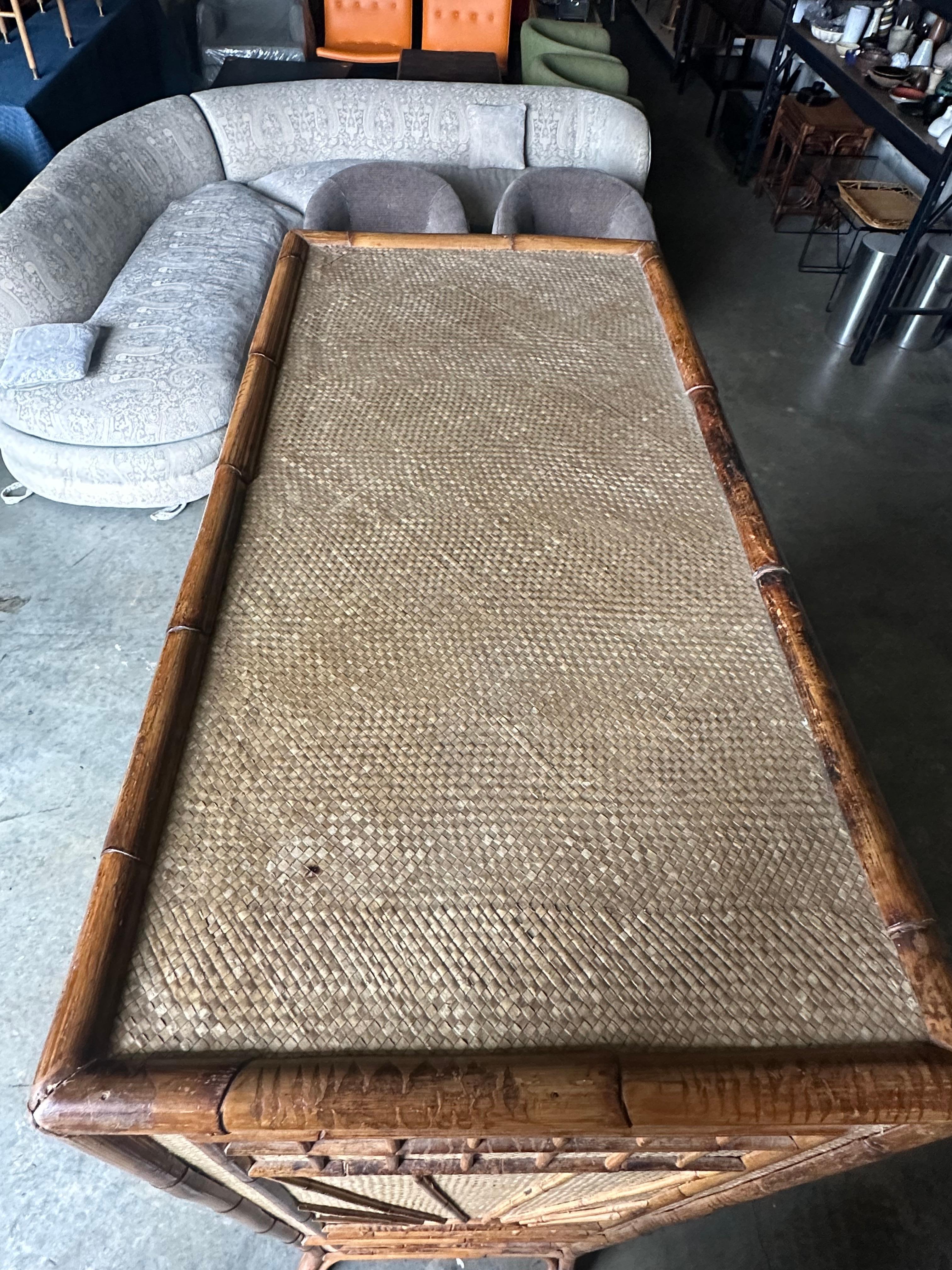 Vintage Bamboo and Grass Cloth Dresser / Armoire 1