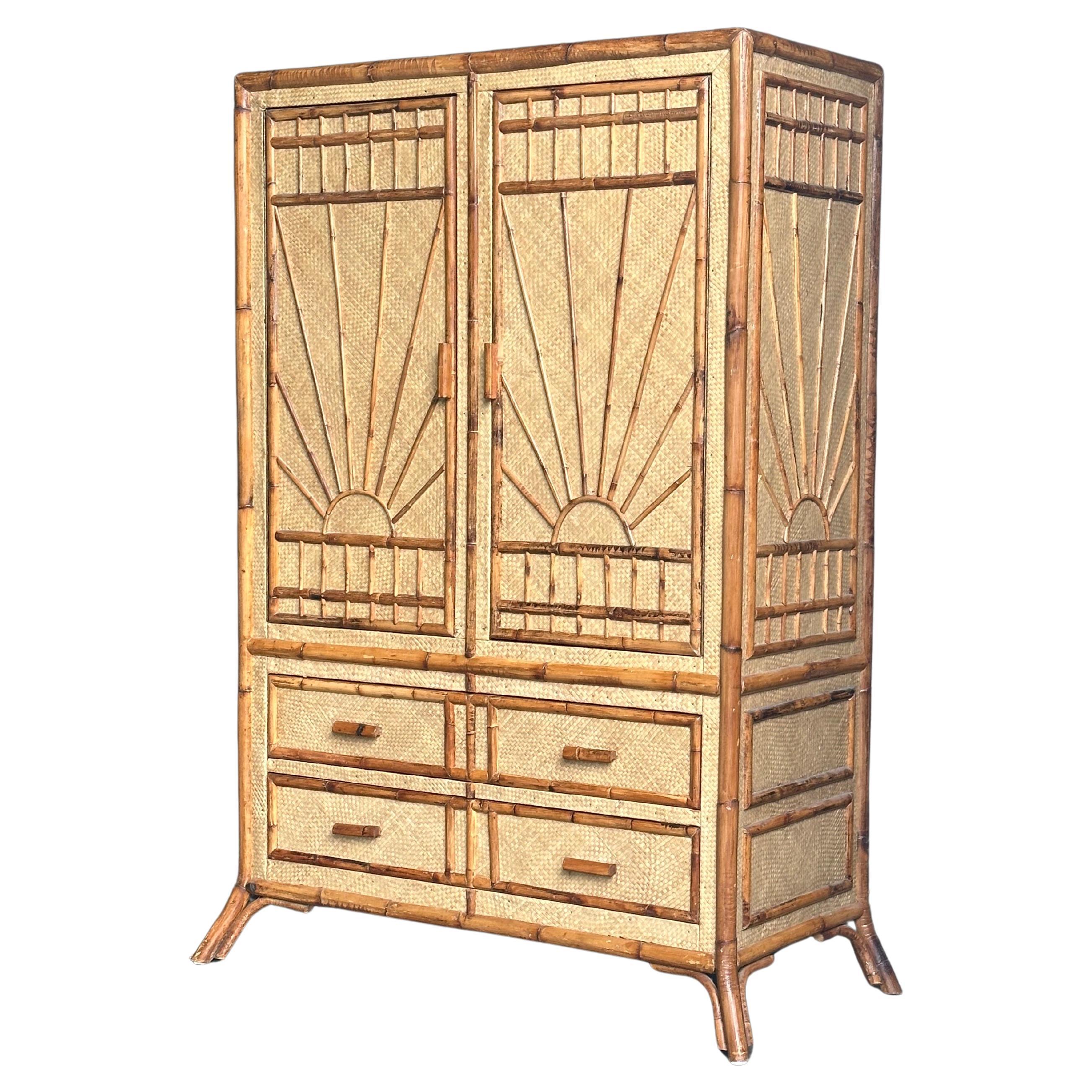Vintage Bamboo and Grass Cloth Dresser / Armoire