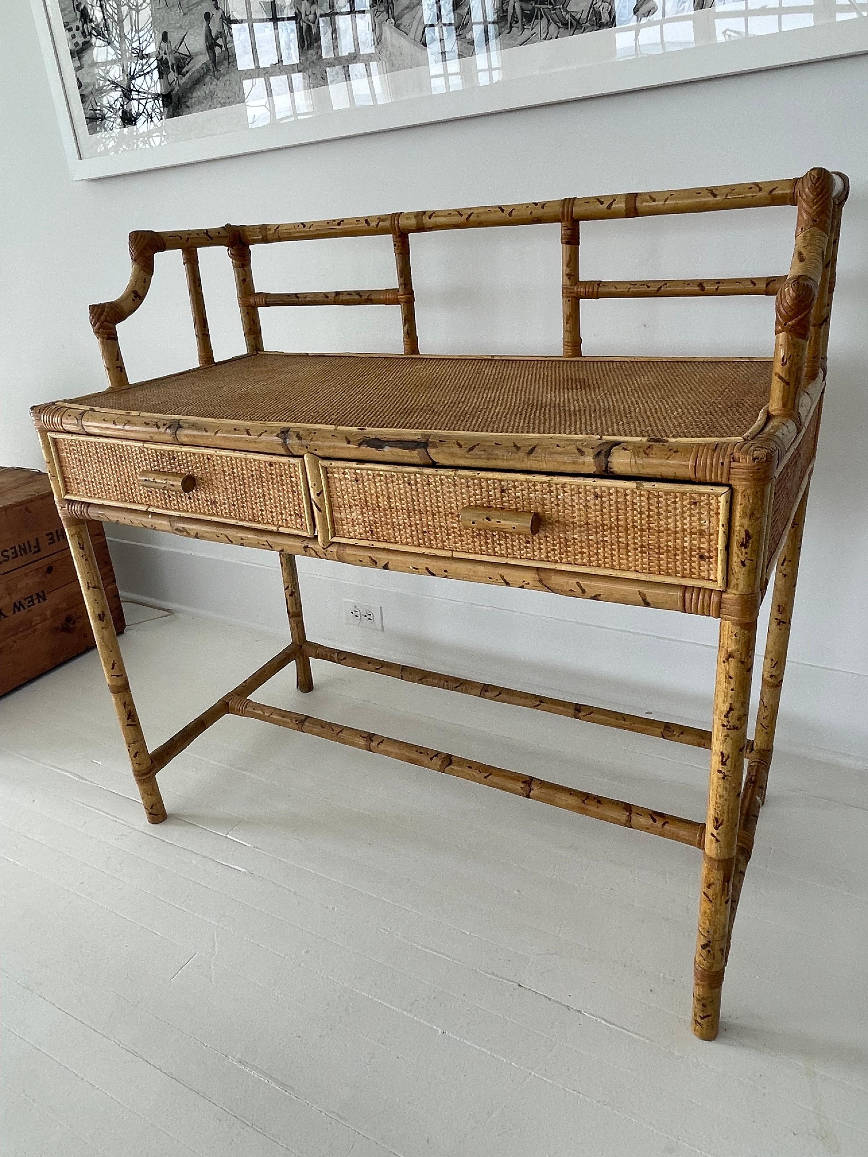 Unknown Vintage Bamboo and Grass Cloth Desk