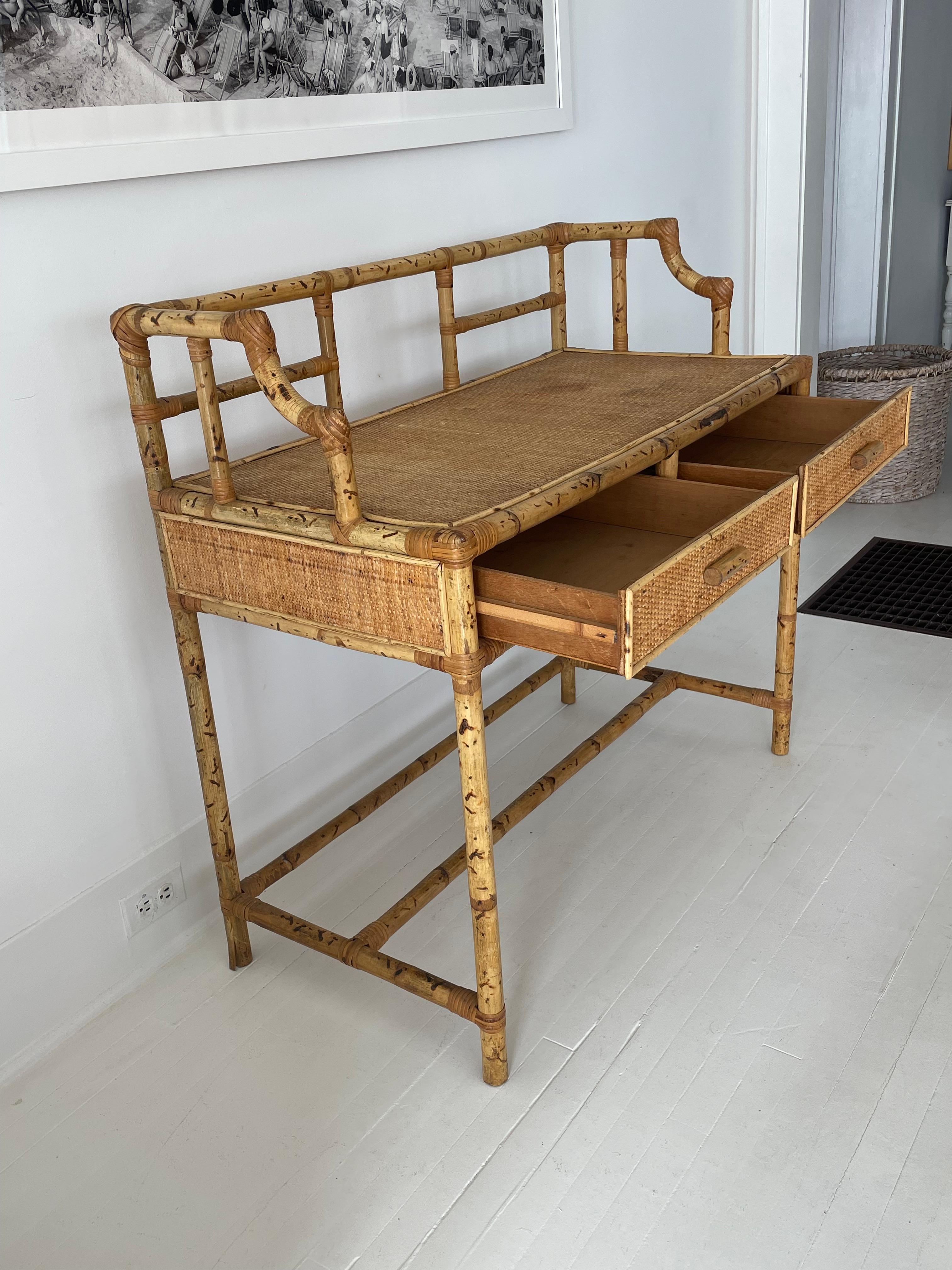 Vintage Bamboo and Grass Cloth Desk In Good Condition In New York, NY