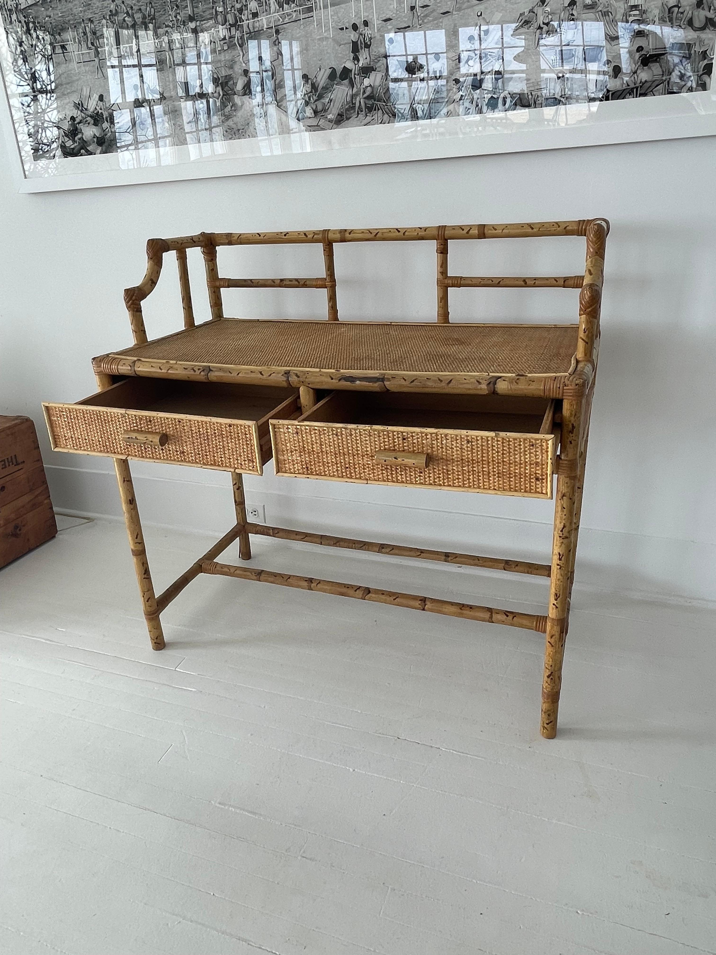 Late 20th Century Vintage Bamboo and Grass Cloth Desk