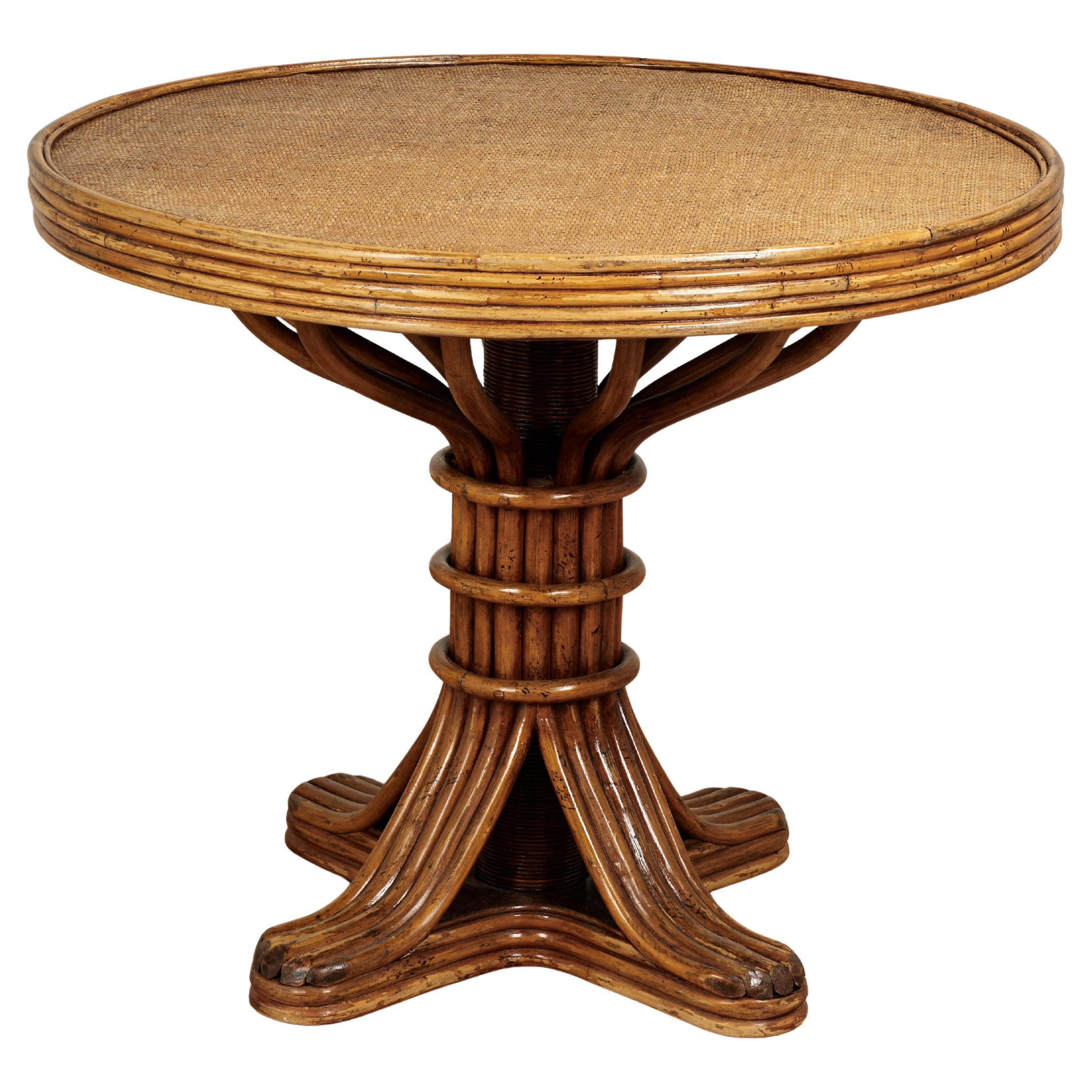 Vintage Bamboo and Grasscloth Dining or Center Table