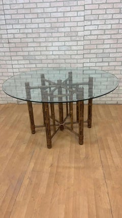 Vintage Bamboo and Leather with Glass Top Dining Table by McGuire