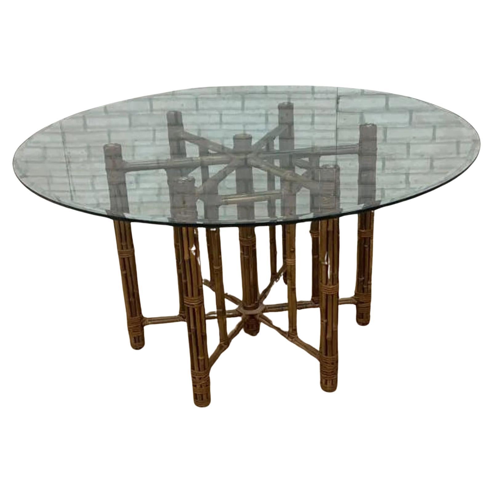 Vintage Bamboo and Leather with Glass Top Dining Table by McGuire