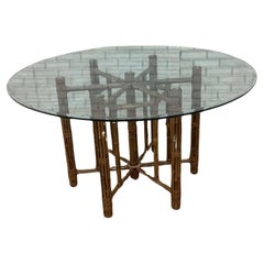 Vintage Bamboo and Leather with Glass Top Dining Table by McGuire