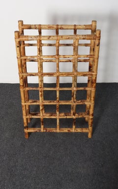 Vintage Bamboo and Rattan 24 Bottle Tabletop of Floor Wine Rack / Stand