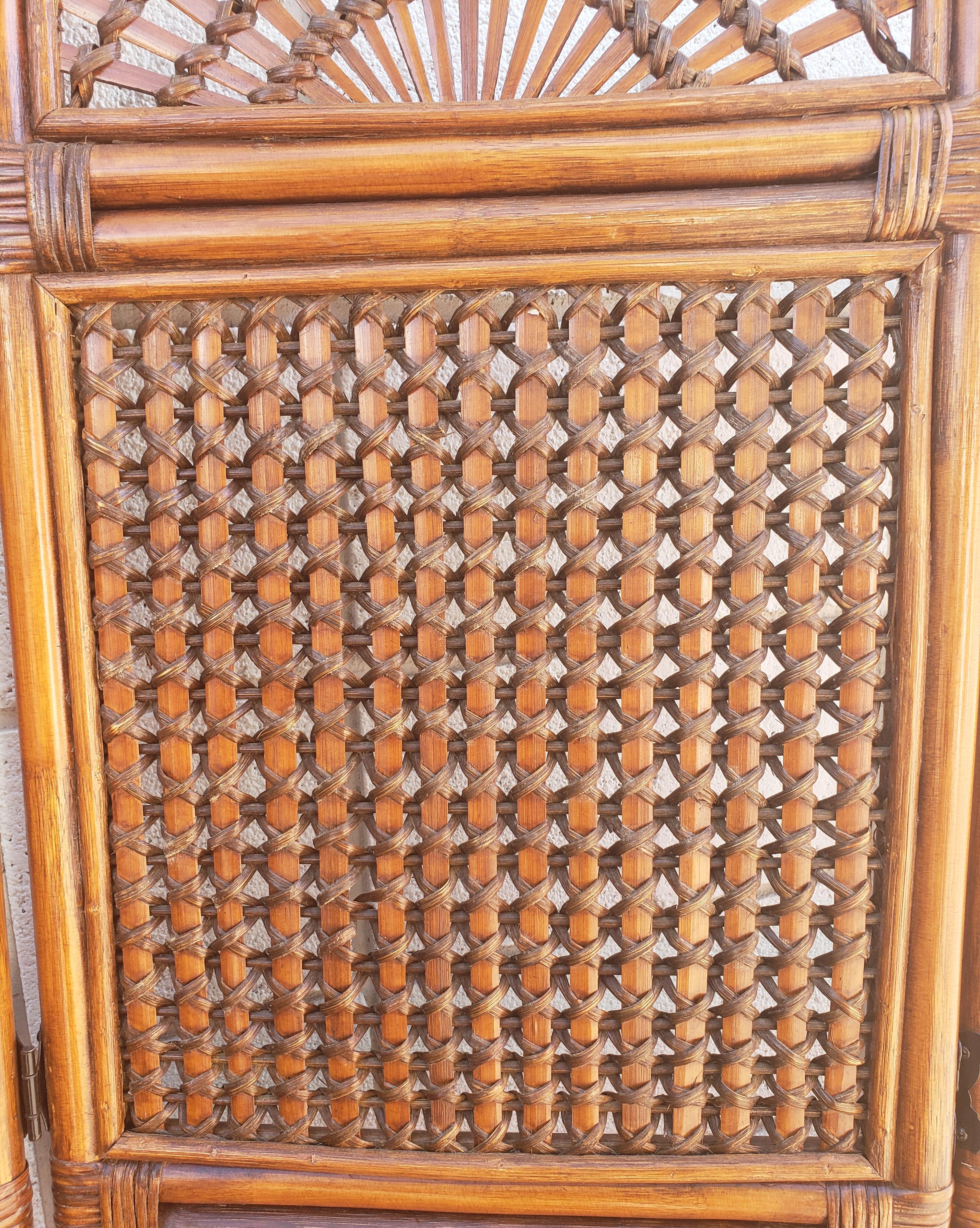 Hand-Crafted Vintage Bamboo and Rattan 3 Panel Room Divider Screen