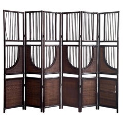Vintage Bamboo and Rattan 6 Panel Room Divider Screen