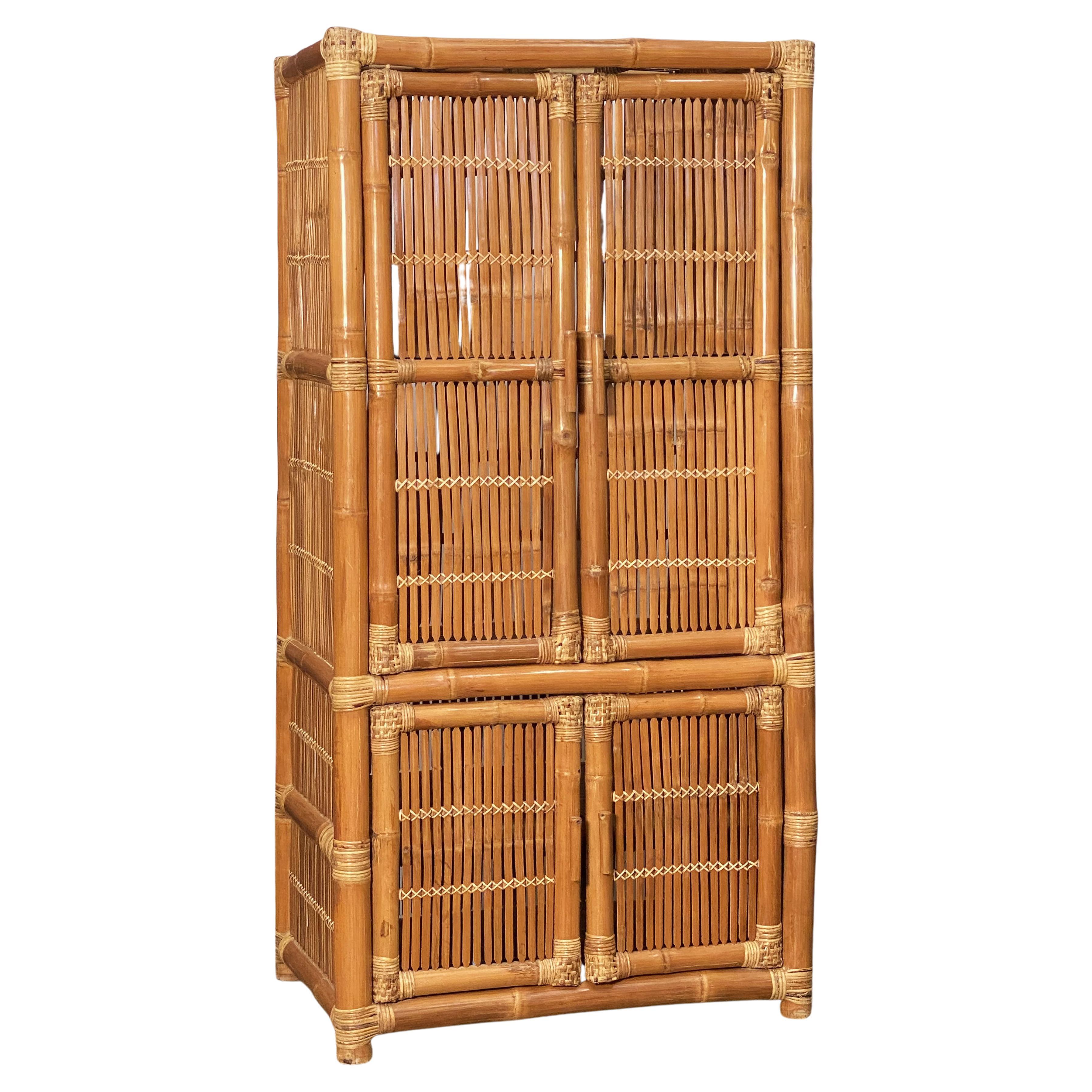 Vintage Bamboo and Rattan Armoire or Cabinet