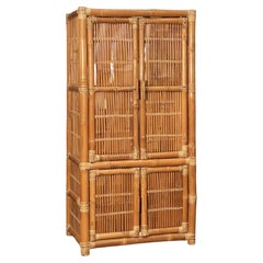 Vintage Bamboo and Rattan Armoire or Cabinet