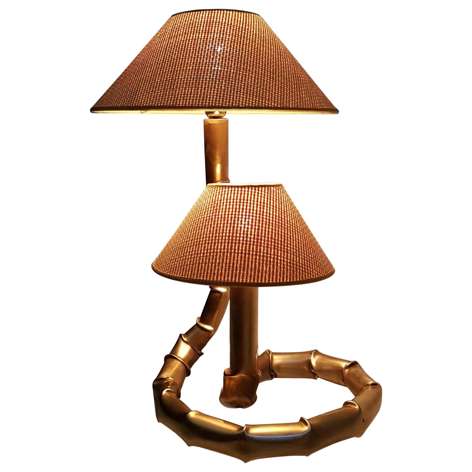 Vintage Bamboo and Rattan Brass Table Lamp, Italy