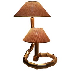 Vintage Bamboo and Rattan Brass Table Lamp, Italy