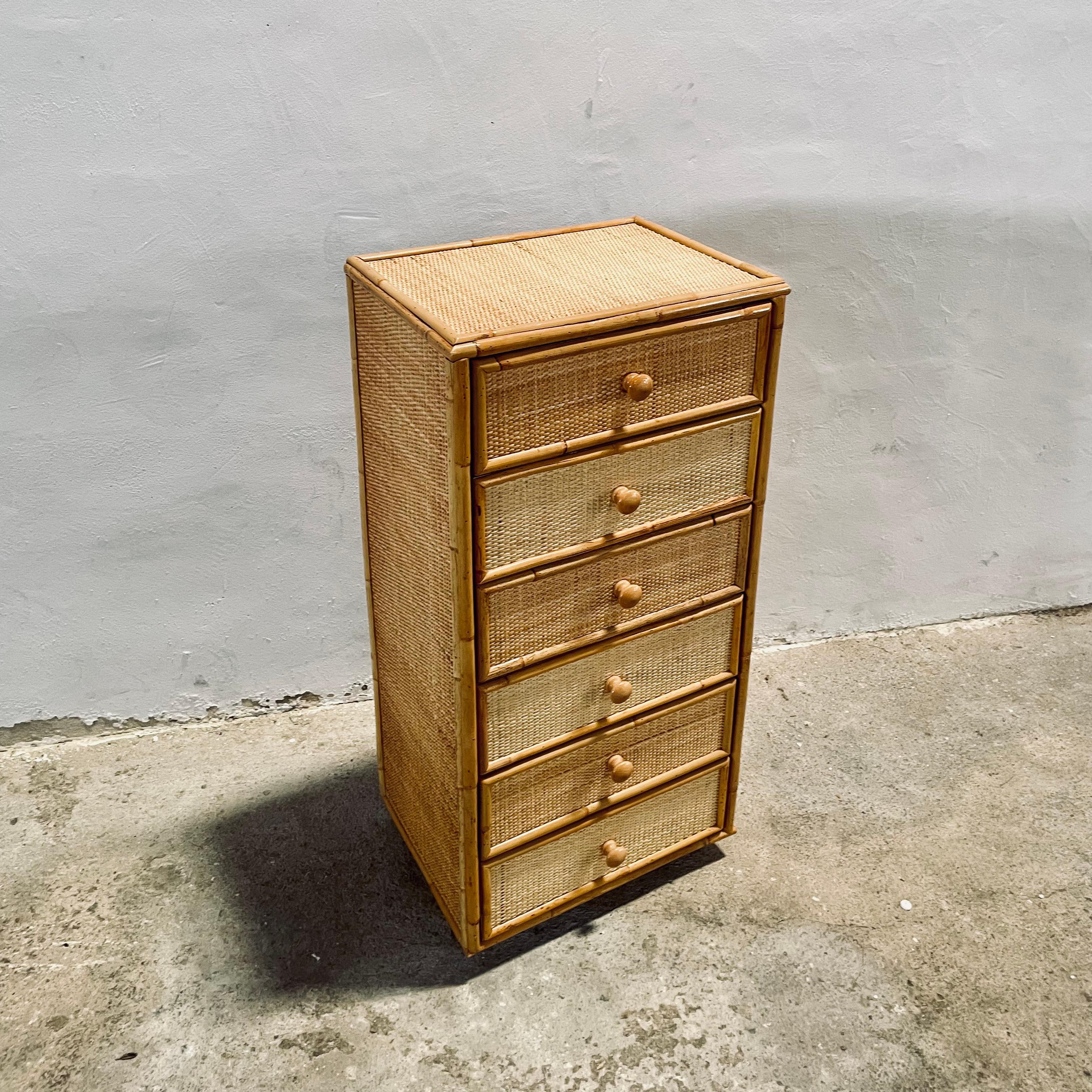 Vintage Bamboo and Rattan Chest of Drawers, Spain 1960s For Sale 4